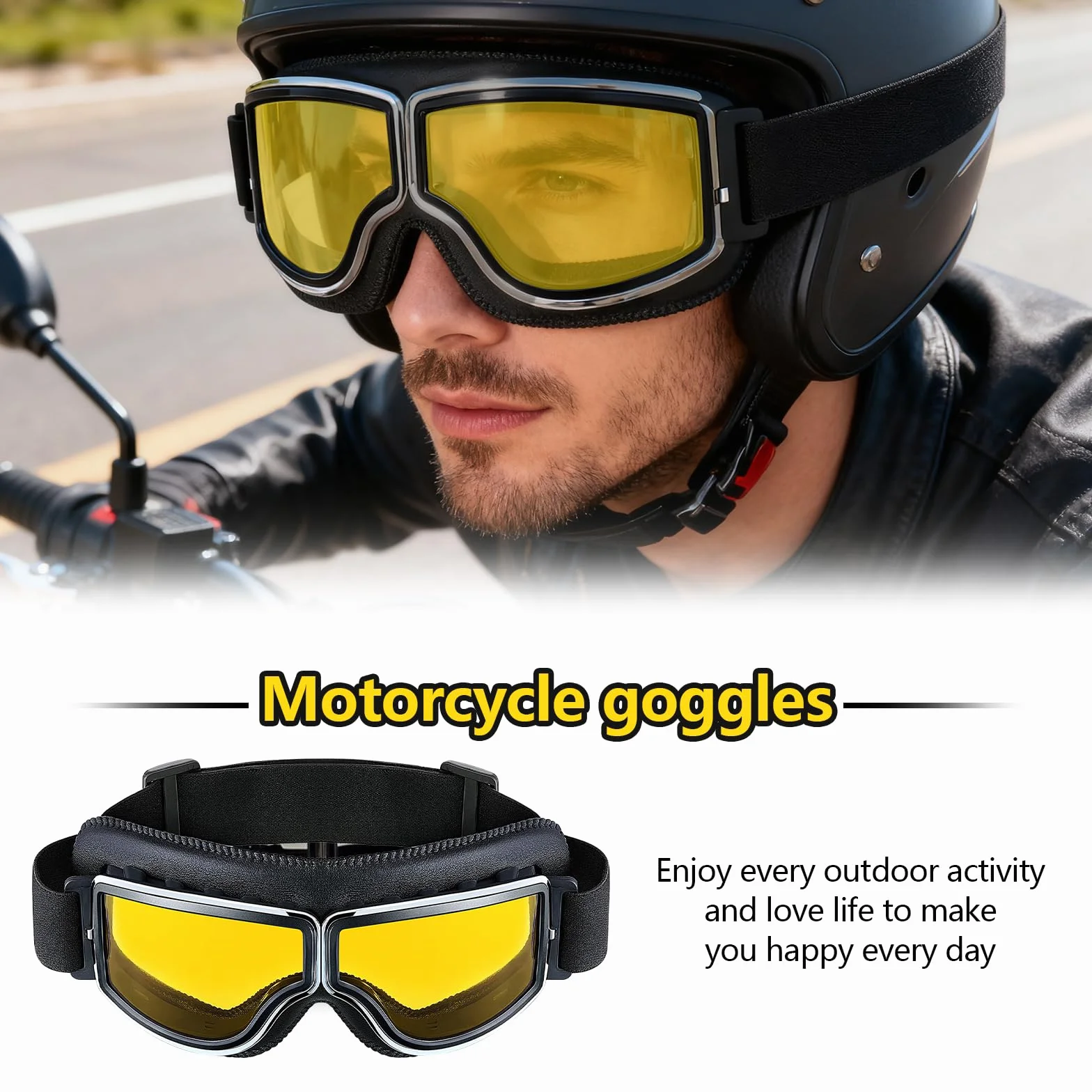 Coupe-Vent Lunette, Anti-Buée Anti-Poussière Lunettes de Motocross, Unisexe Lunettes Oldtimer Moto, Pilote Mototourisme