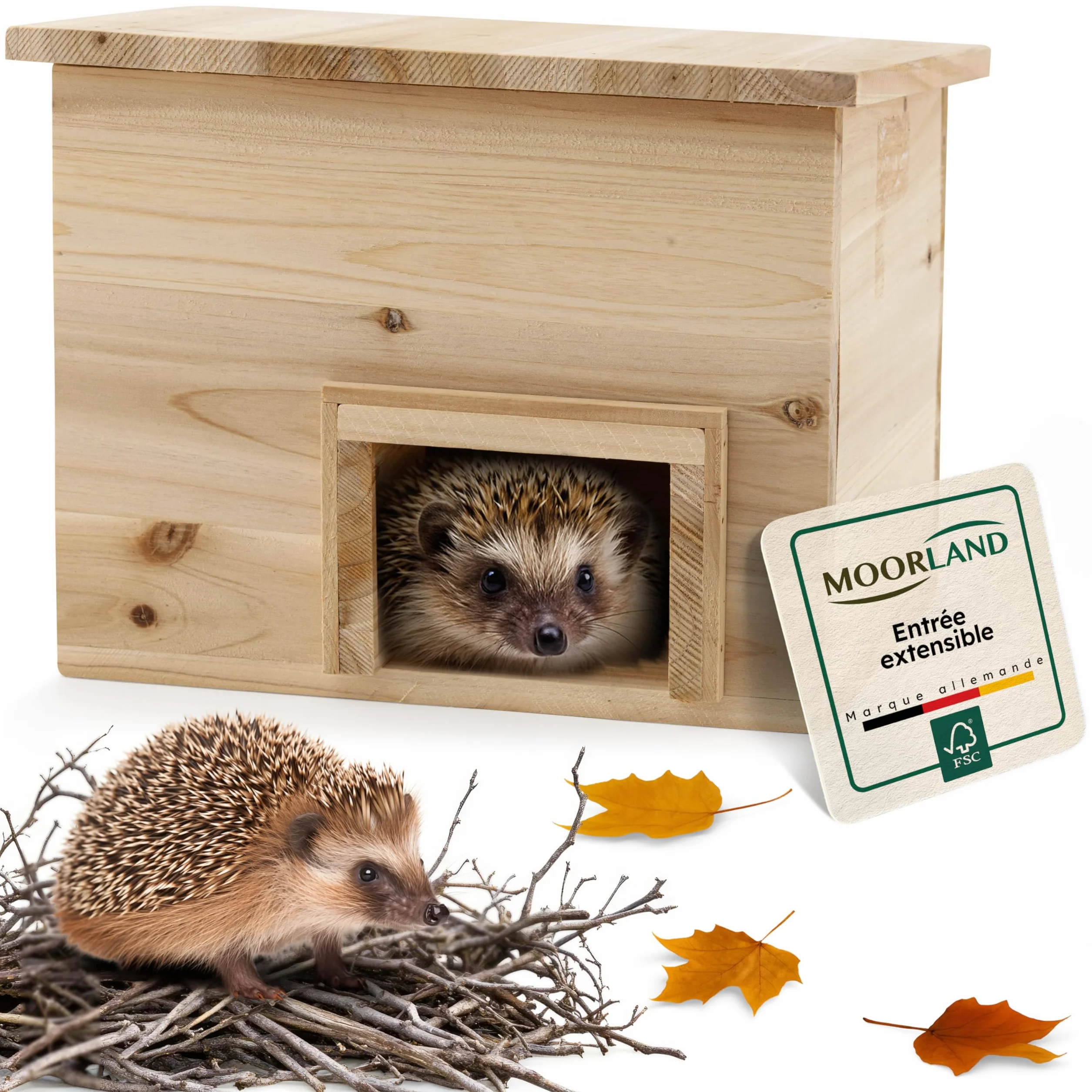 Moorland Abris pour Hérissons en Bois FSC 20×20 cm – Cabane Herisson Extérieur avec Entrée Amovible, Fond & Toit Fixé – Maison Herisson Compact & Prêt à l’Emploi – Modèle IH6