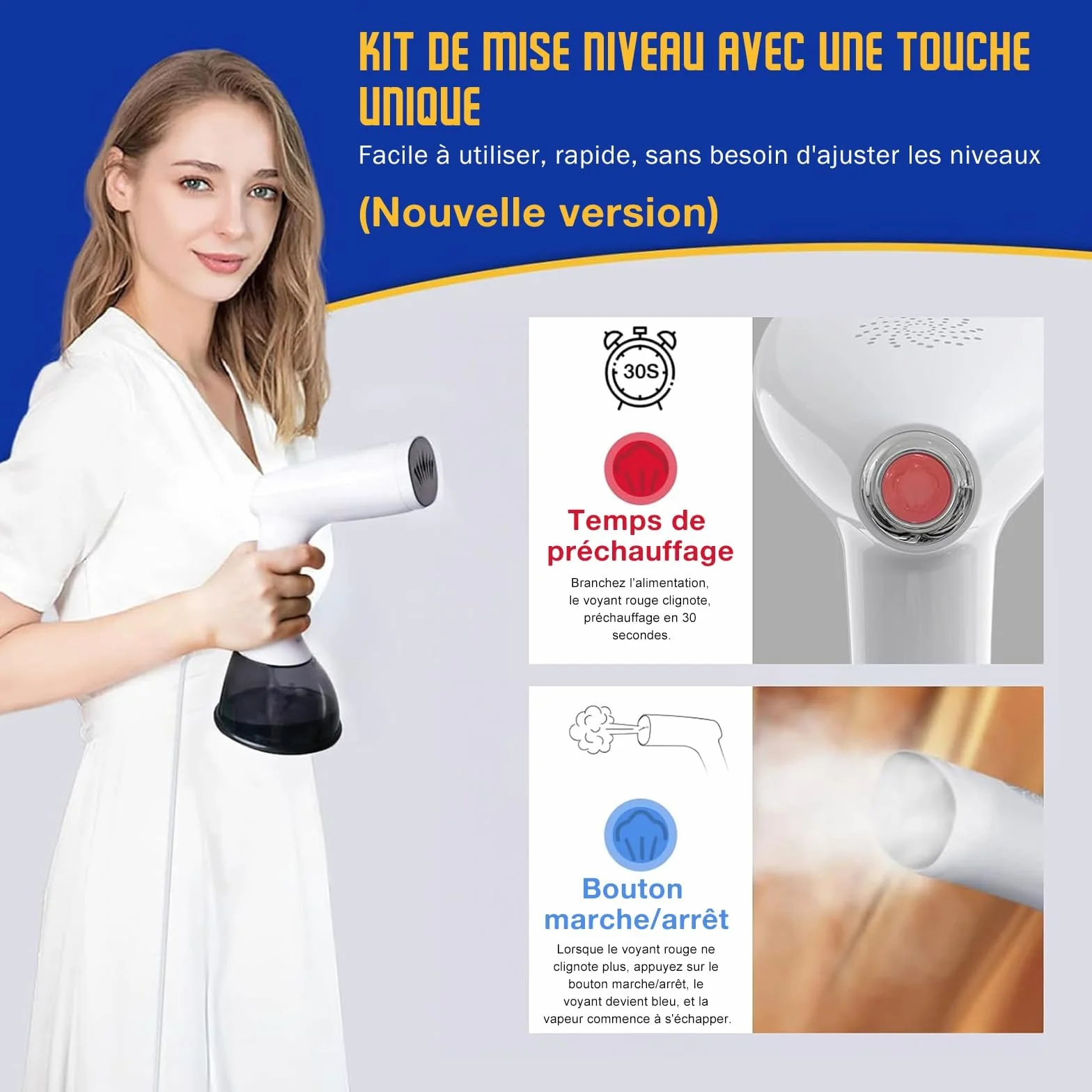 Rolipo Défroisseur Vapeur 1640W Fer à repasser portable haute puissance 400ML Blanc