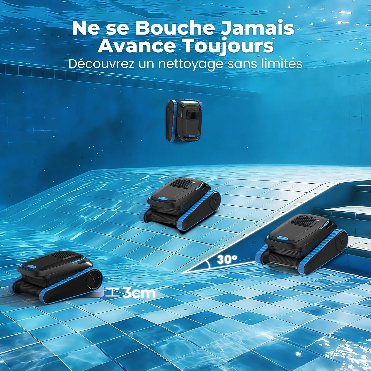 Robot de Piscine PC20 Sol et Paroi, Nettoyage Ligne d'eau, Aspirateur Puissant 18927 L/H, Contrôle par App, pour Piscines jusqu'à 170㎡