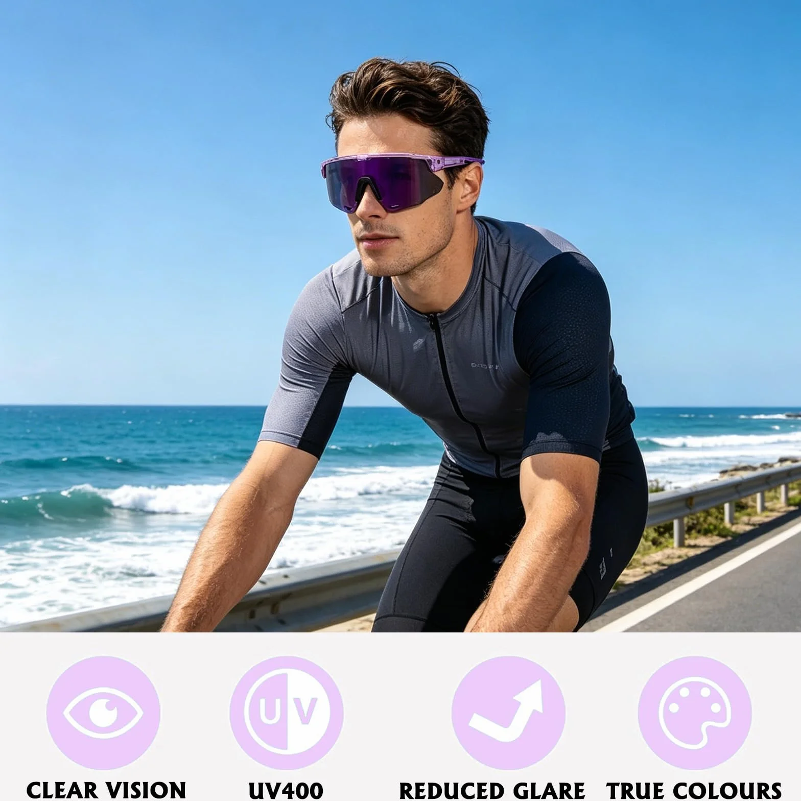 2Pcs Lunette de Vitesse, Lunettes de Soleil Femme Homme Sport Lunette Velo Protection UV400 Lunettes de Cyclisme Coupe-Vent pour Activités de Plein Air Cyclisme Conduite,Avec 2 Cordon lunettes