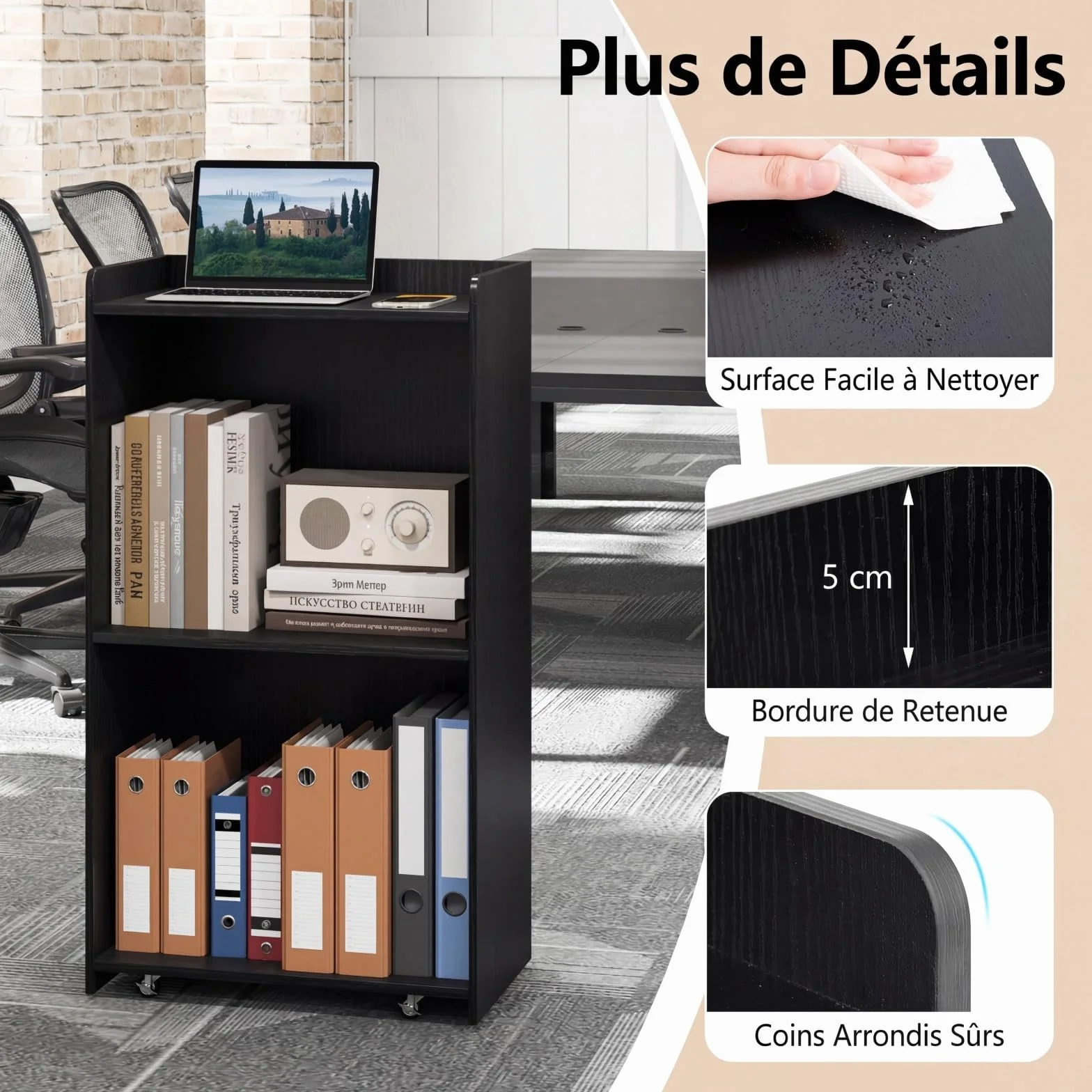 GYMAX Pupitre Mobile avec Roulettes Verrouillables, Table Haute, 57 x 37 x 105 cm, Noir