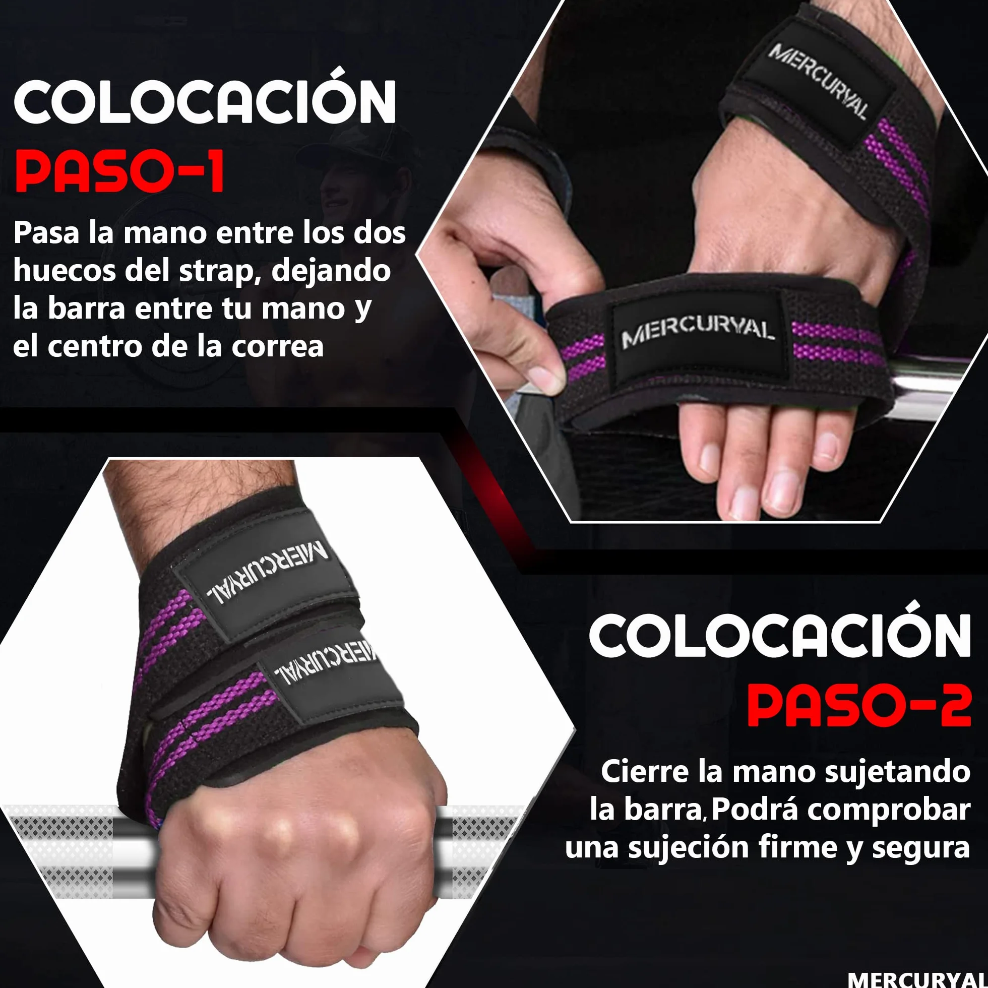 MERCURYAL Straps en 8 Gym pour niveau avancé et professionnel – Straps Powerlifting – Sangles de préhension en forme 8 de gymnastique et poids mort – Complément pour la salle de gym – Accessoires de