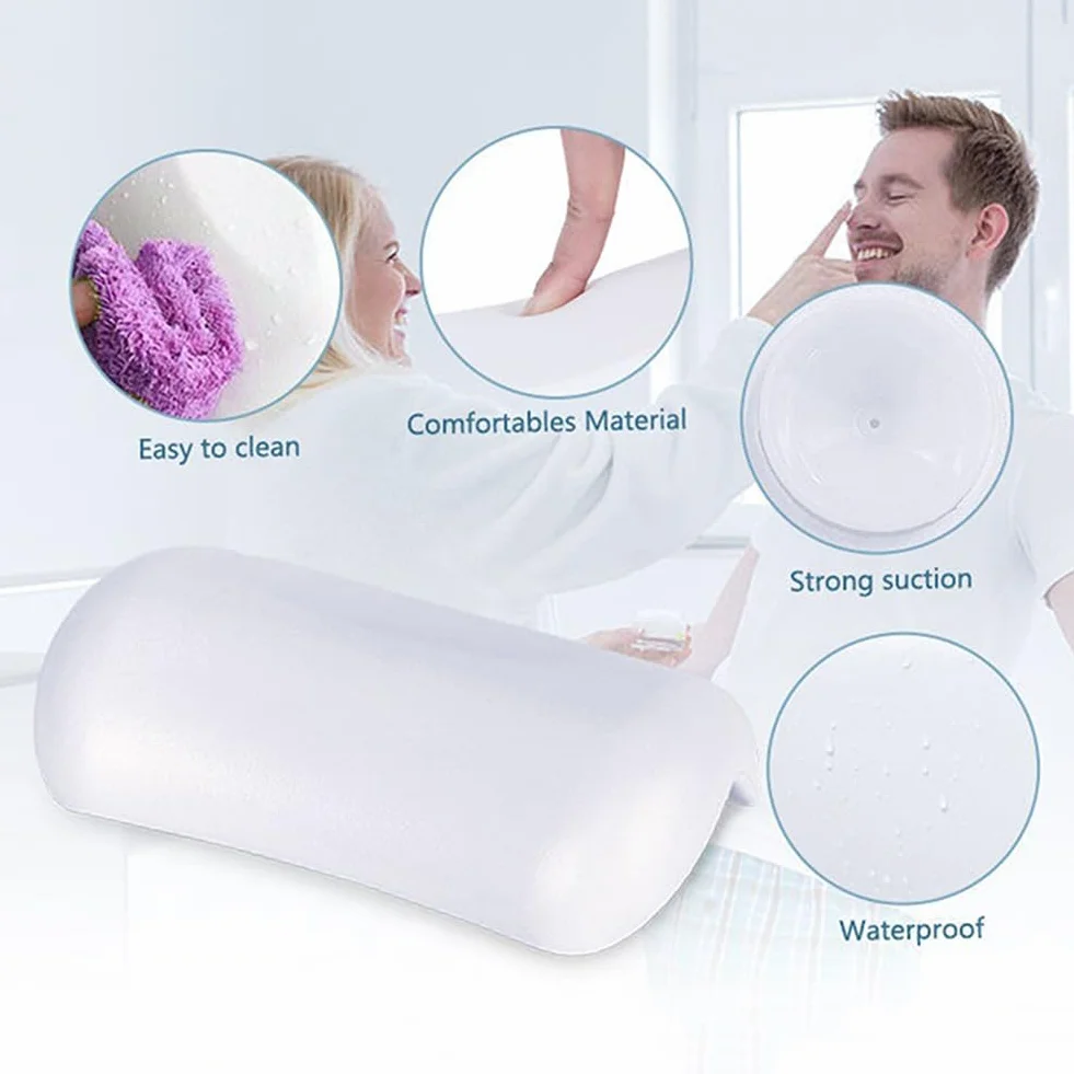 Oreiller de Bain Spa Antidérapant Imperméable avec Ventouses Coussin de Cou Noir