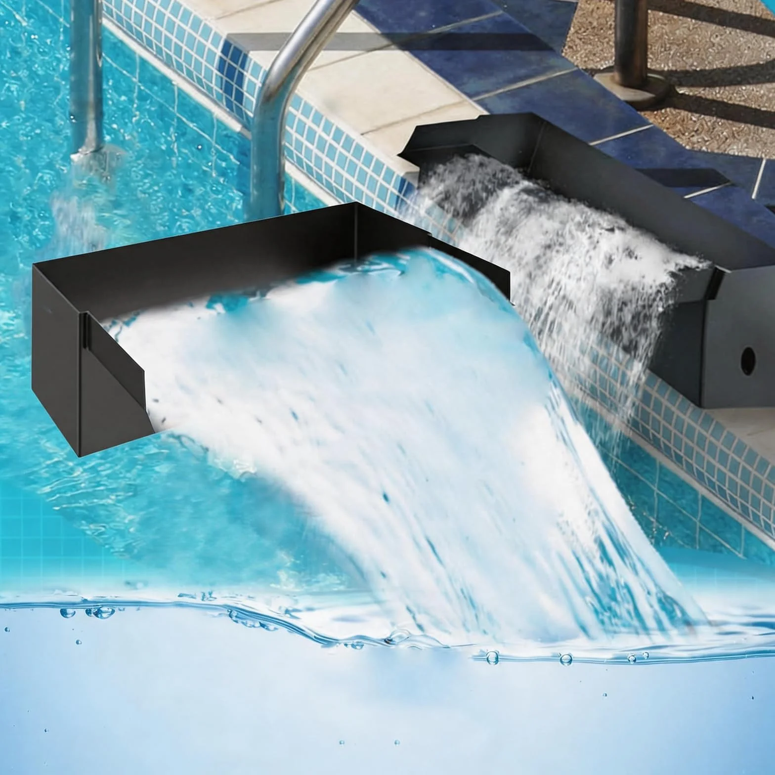 Cascade pour Bassin de Jardin 30 cm Acier Inoxydable Fontaine Décorative Extérieur sans Pompe