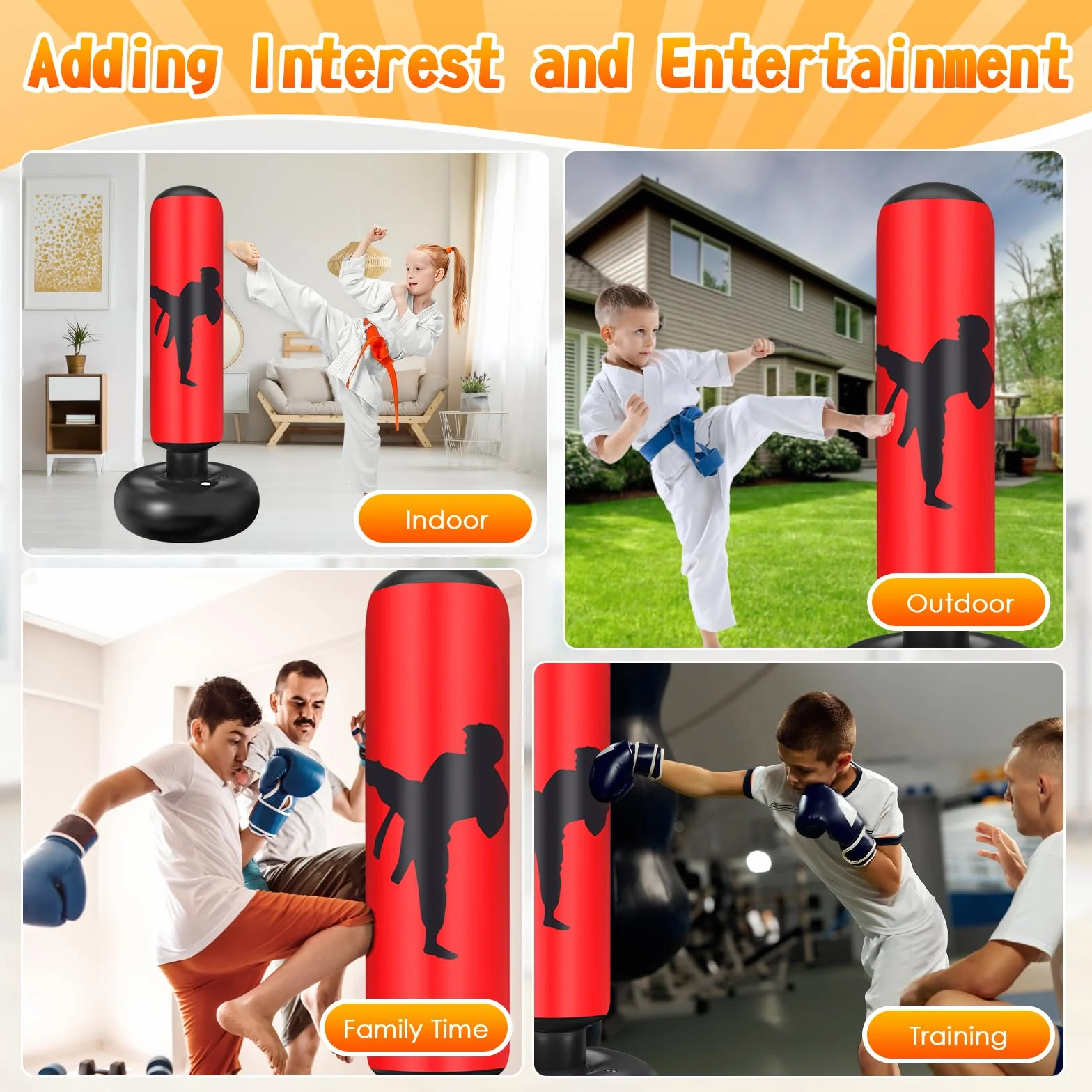 Ninonly Sac de Frappe Enfant 160cm avec Gants et Pompe Punching Ball Enfants pour Karaté Taekwondo Idéal pour Garçons et Filles de 3 à 12 Ans Punching Ball Bureau Parfait