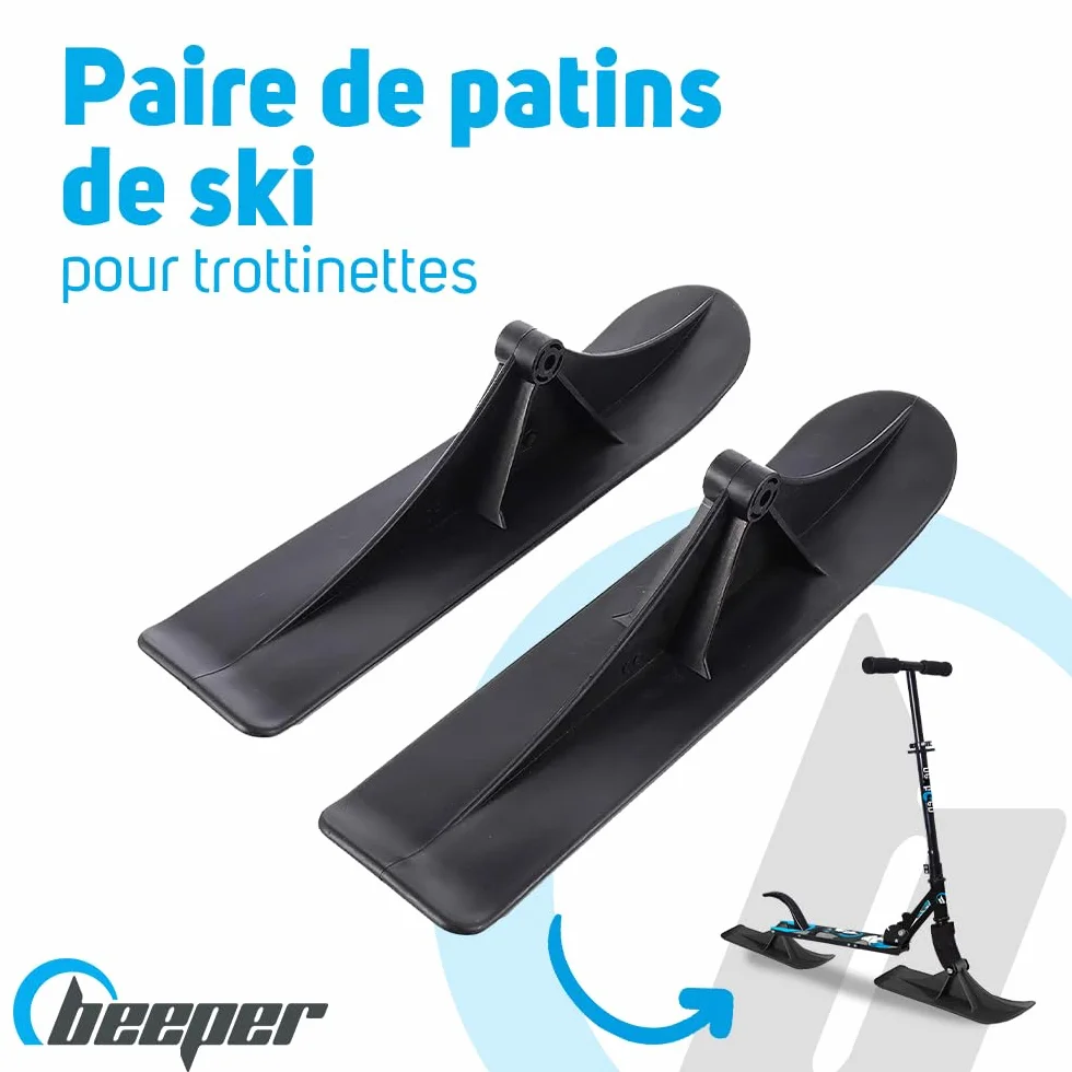 BEEPER Kit de Transformation Snowscoot - Paire de Patins de Ski pour Trottinette Enfant - Installation Facile - Résistant jusqu'à -20°C - Noir
