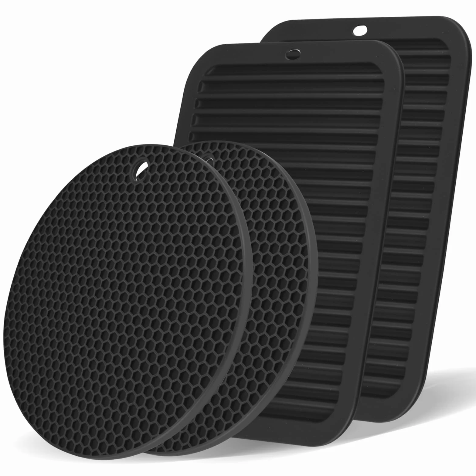Lot De 4 Dessous De Plat Silicone Rectangulaire + 4 Circulaire, Antidérapant Durable Résistant