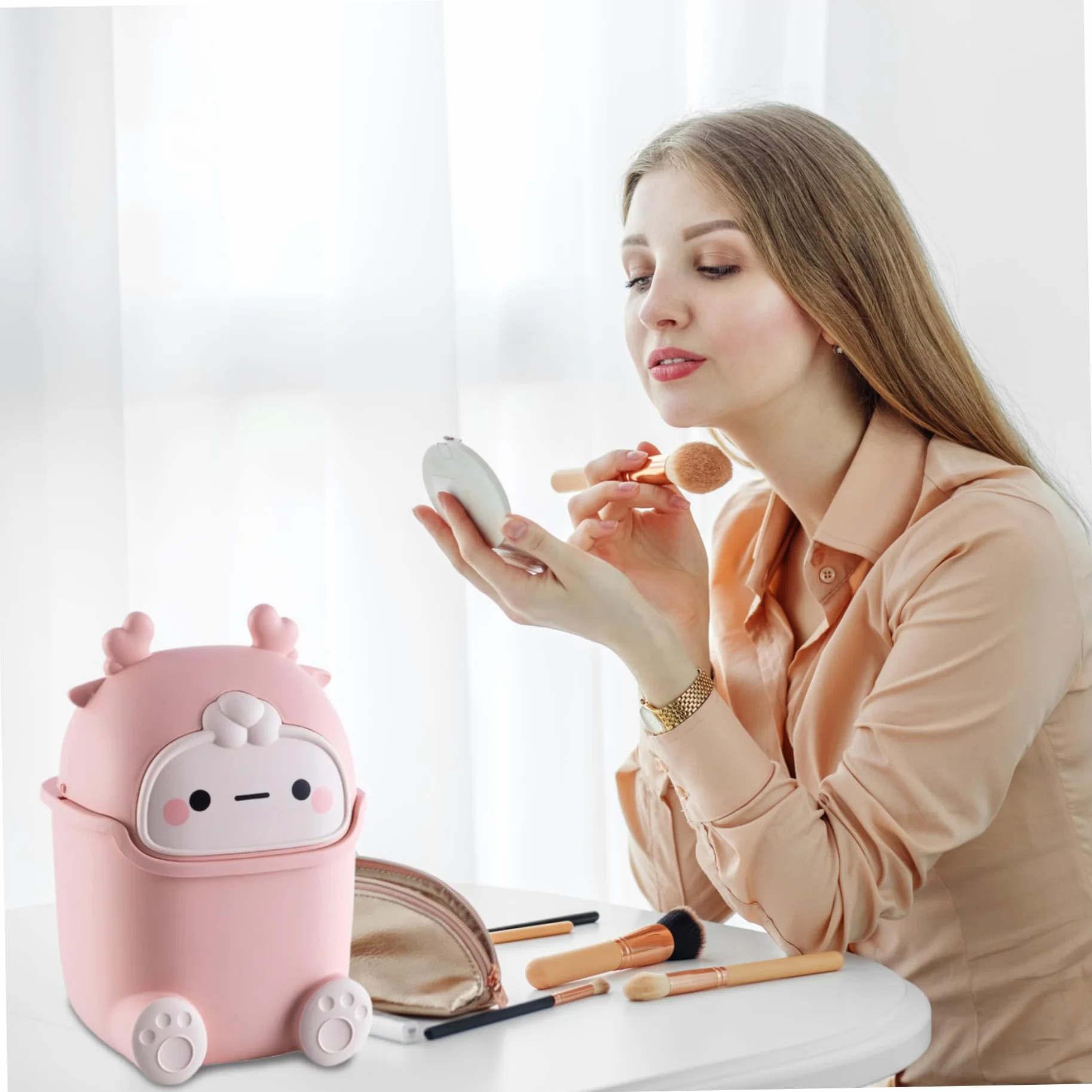 Poubelle en Plastique 2 Litres Mignonne pour Chambre Bureau Chat Enfants Rose