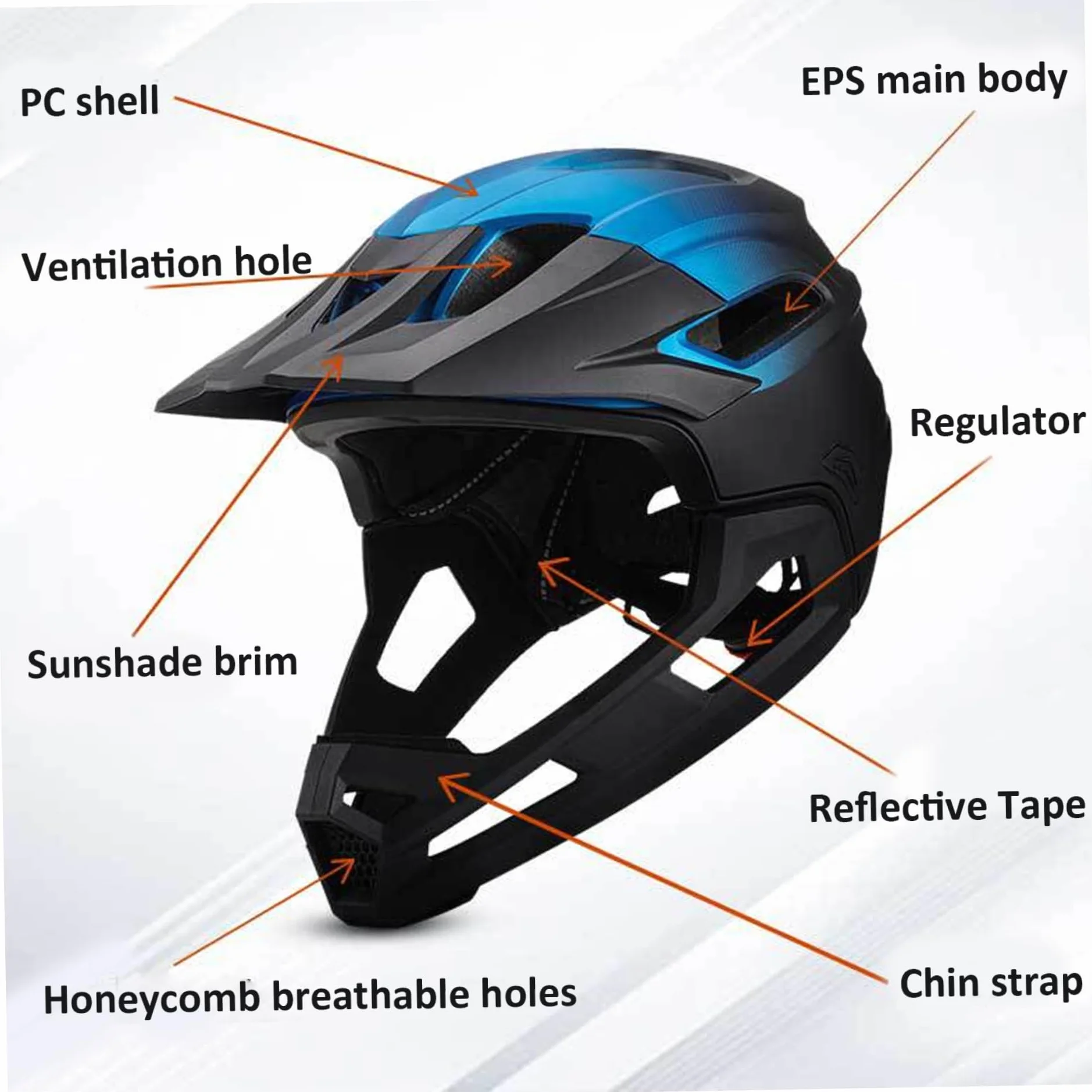 Casque de vélo de Montagne Intégral Amovible Réglable Filet Anti-Insectes Respirant Absorbant Chocs