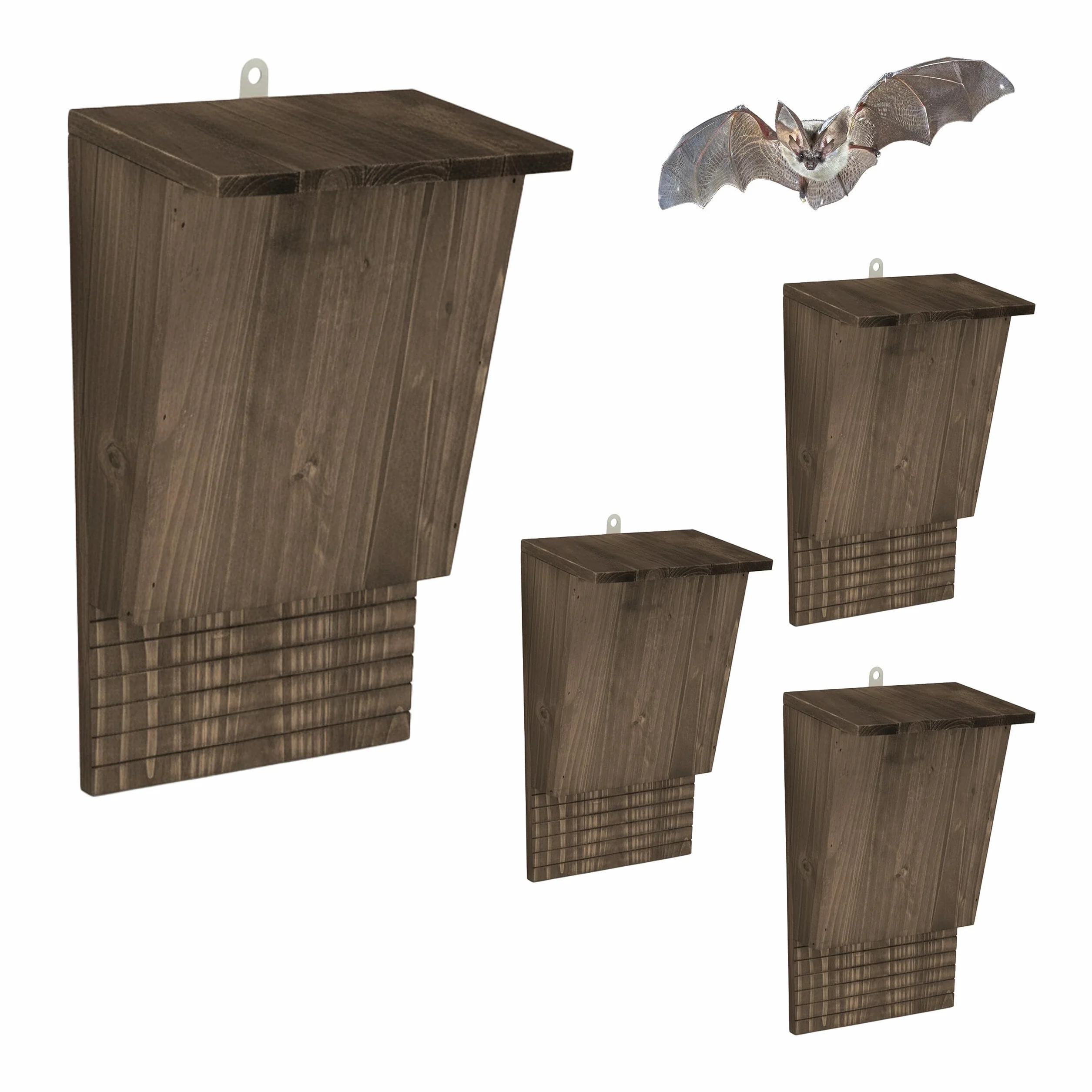 Relaxdays Nichoir à Chauves-Souris Lot de 4 34 x 22,5 x 12,5 cm Bois Brun