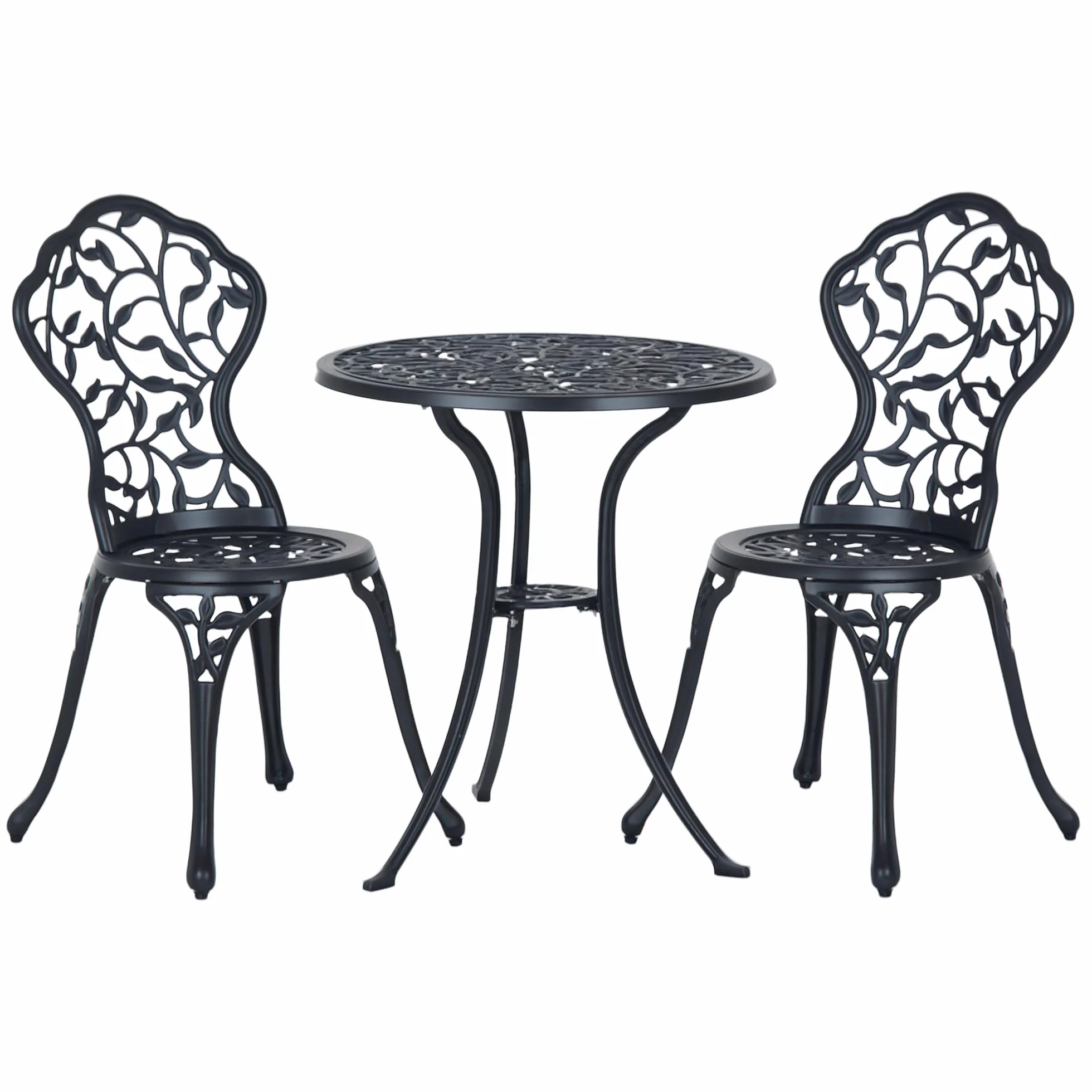 Outsunny Ensemble de bistrot 3 pièces Fonte Aluminium Table Ronde Noir Jardin extérieur