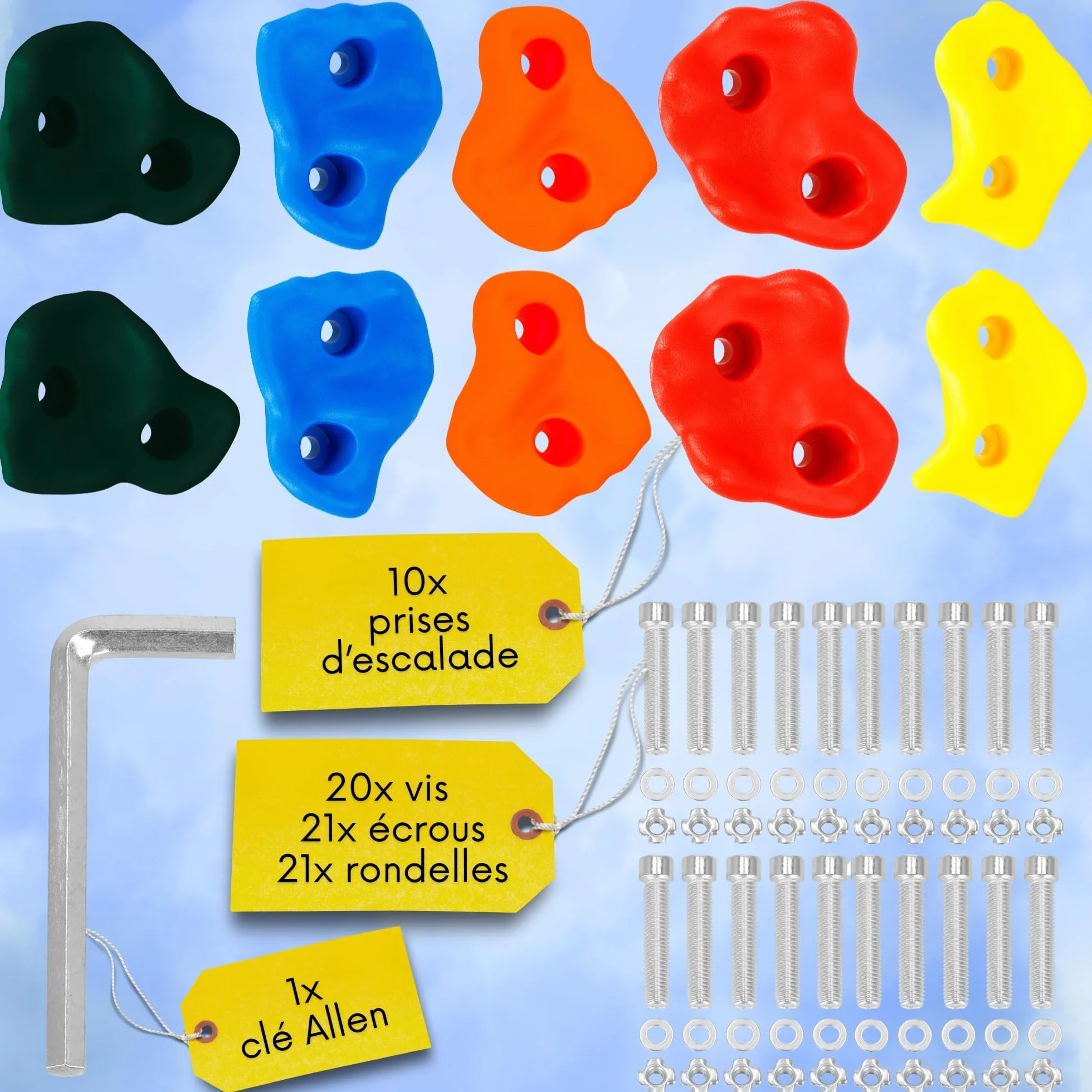 SPRINGOS Lot 10 Prises d'escalade Enfant avec Fixation – Plastique Multicolore, Surface Rugueuse, Vis Incluses – Mur Escalade Maison Chambre Jardin Dès 3 Ans