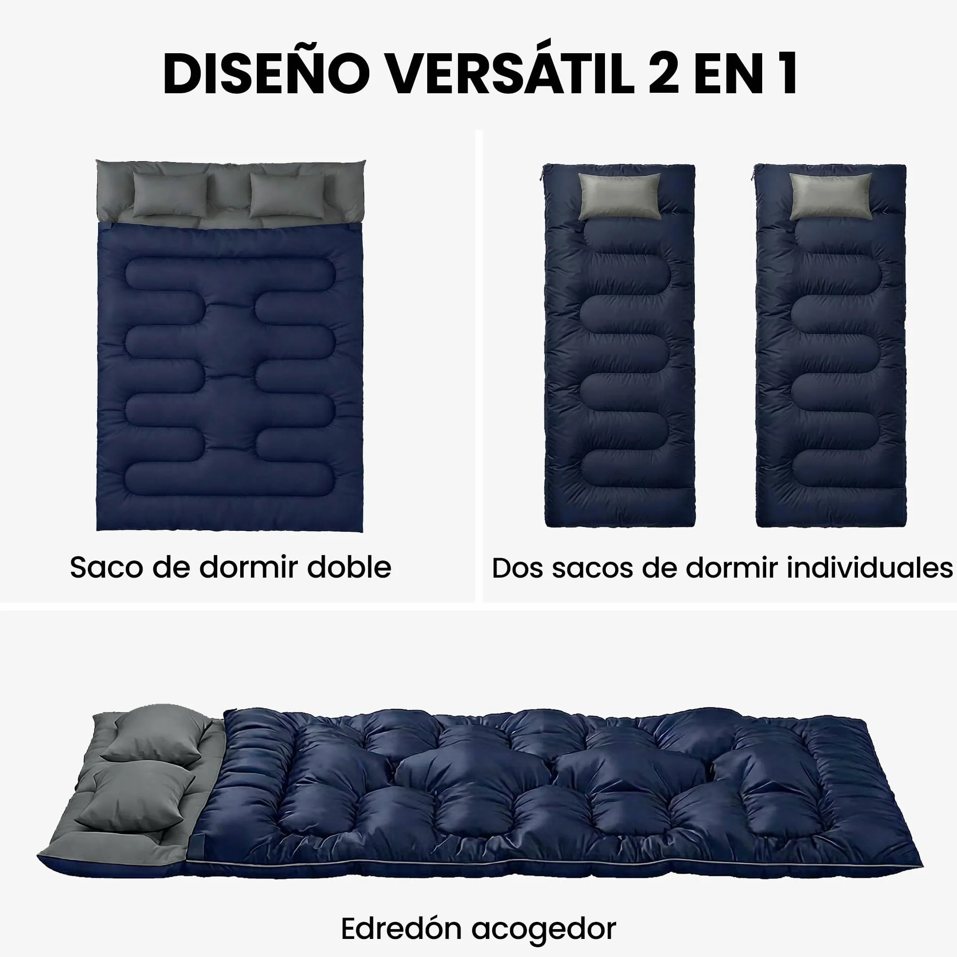 Outsunny Sac de couchage double adulte, léger, taille Queen pour 2 personnes 3 saisons, sac de couchage rectangulaire avec 2 oreillers et sac de transport, pour les jours froids, le camping, la