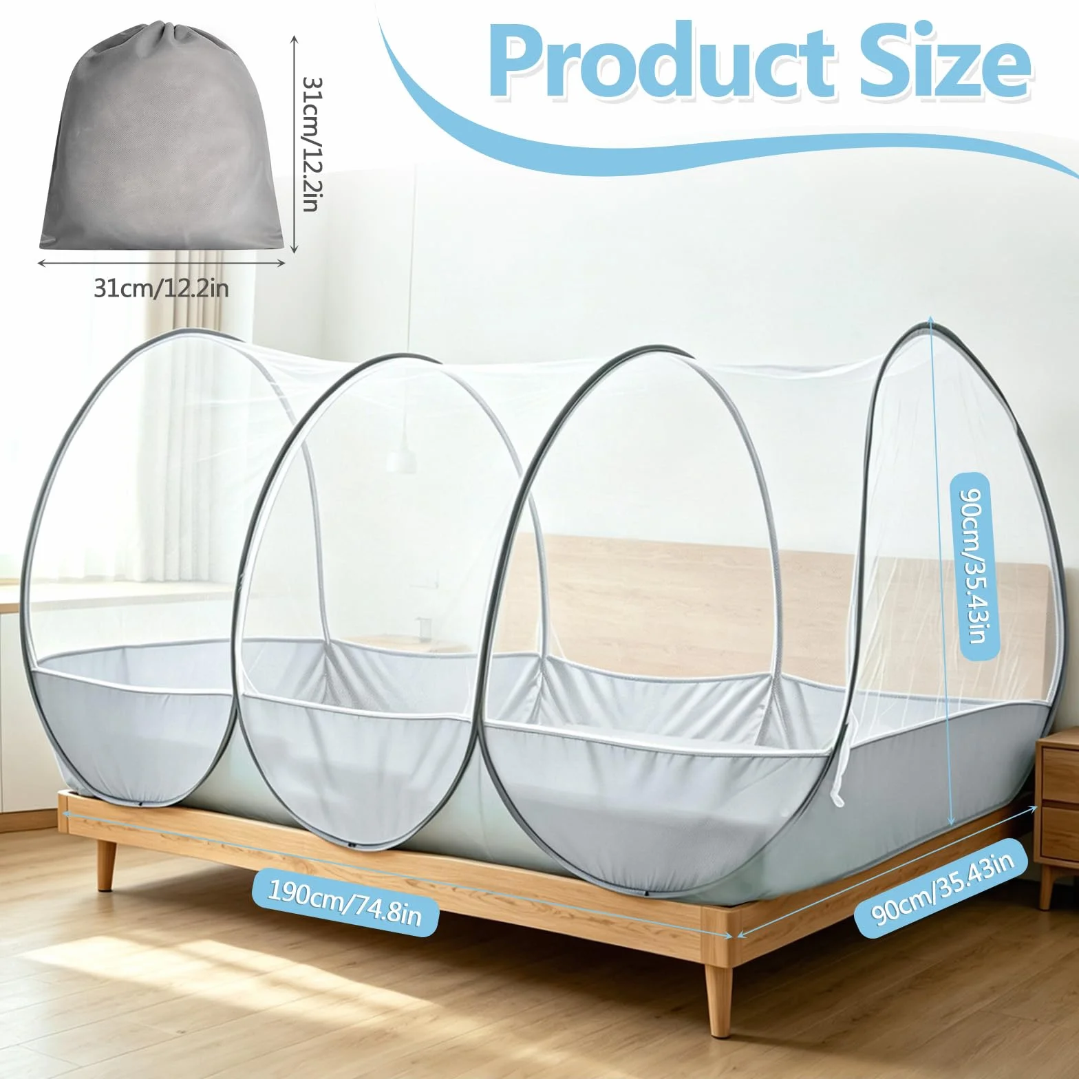 Moustiquaire De Voyage Pop Up 190 x 90 x 90 cm, Moustiquaire Pliable Ultra légère pour Chambre à Coucher, Camping, Extérieur, Installation Facile et Rapide