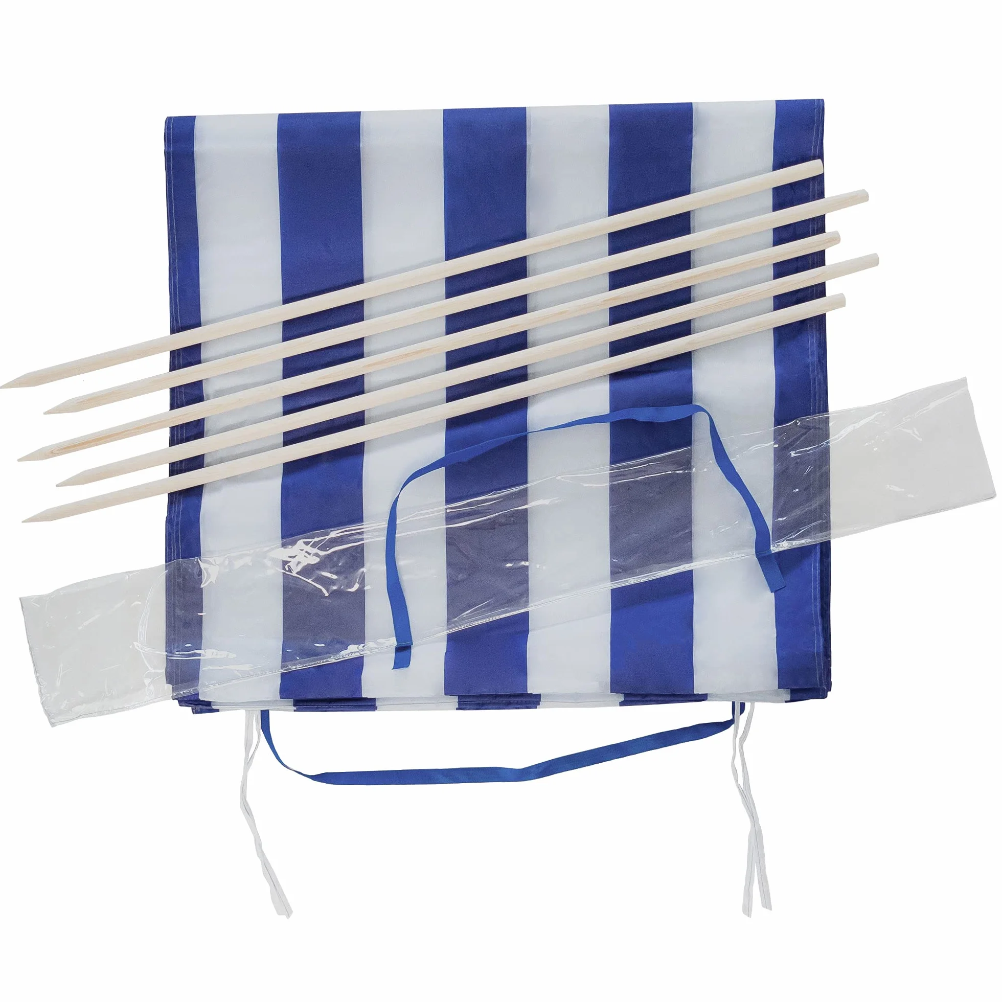 Idena - Pare-vent bleu et blanc avec barres en bois, sangle de transport et sangles de fixation, 80 x 600 cm ou 80 x 800 cm, brise-vue pour la plage, le camping et le jardin