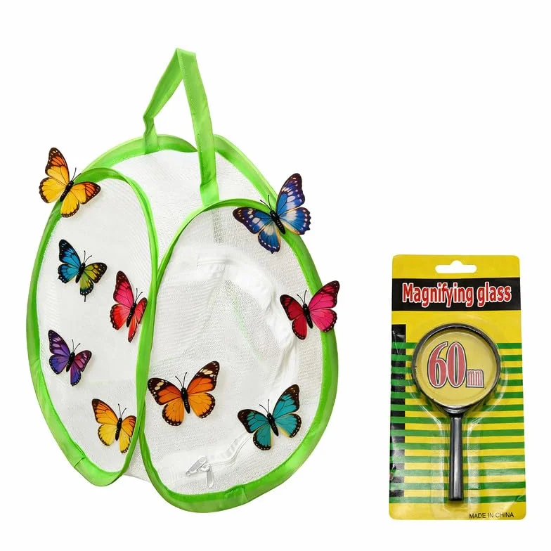 Cage à papillons pour élevage 19 x 19 x 26 cm pliable avec loupe 60 mm 5X