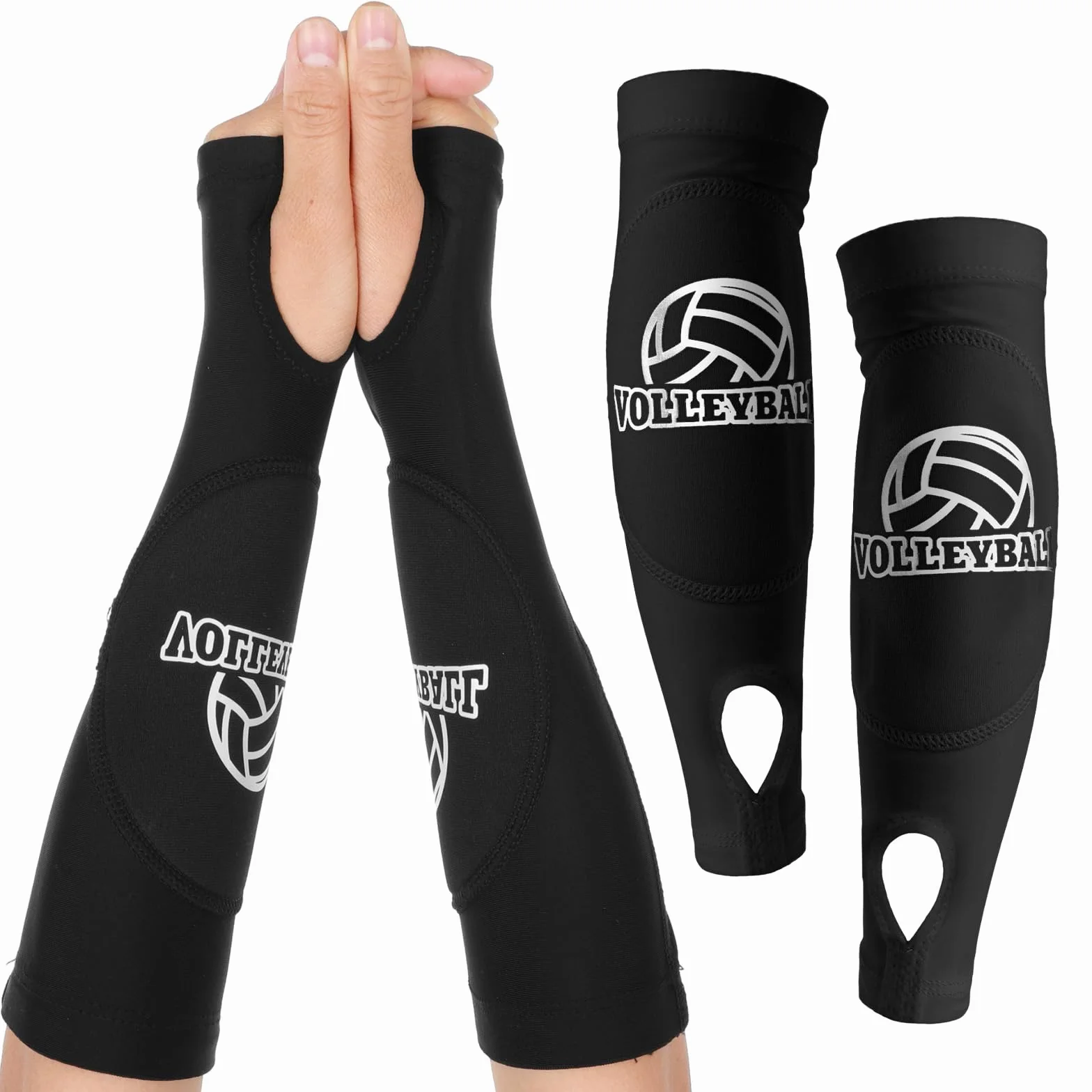 CIATBYYJ Manchons de bras de volley-ball avec coussinets de protection en mousse et trou pour le pouce - Manchon rembourré pour avant-bras - Pour enfants et jeunes - 1 paire