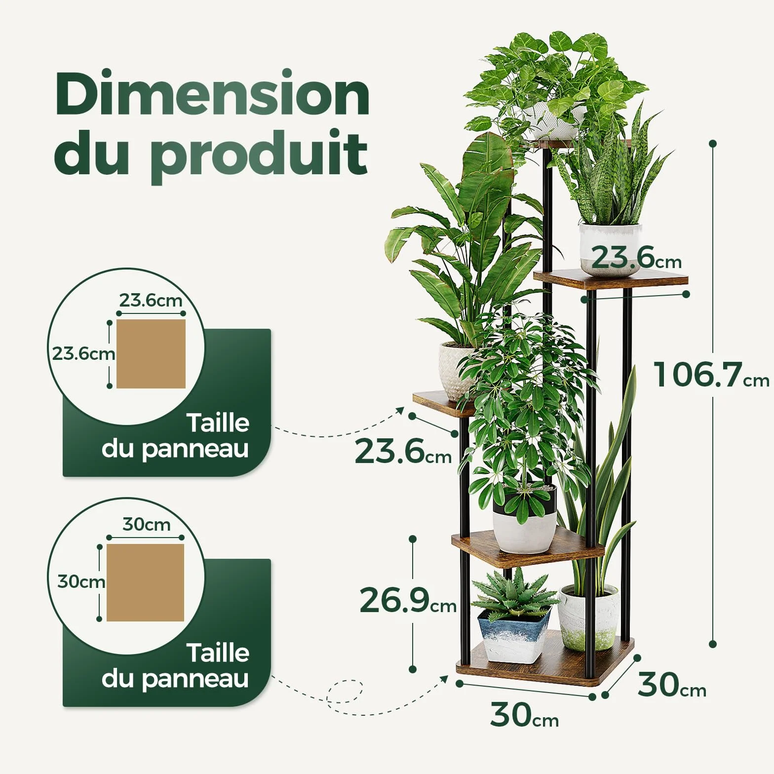 Bamworld Support Plantes Intérieur À 5 Niveaux, Étagère Plante En Métal Brun