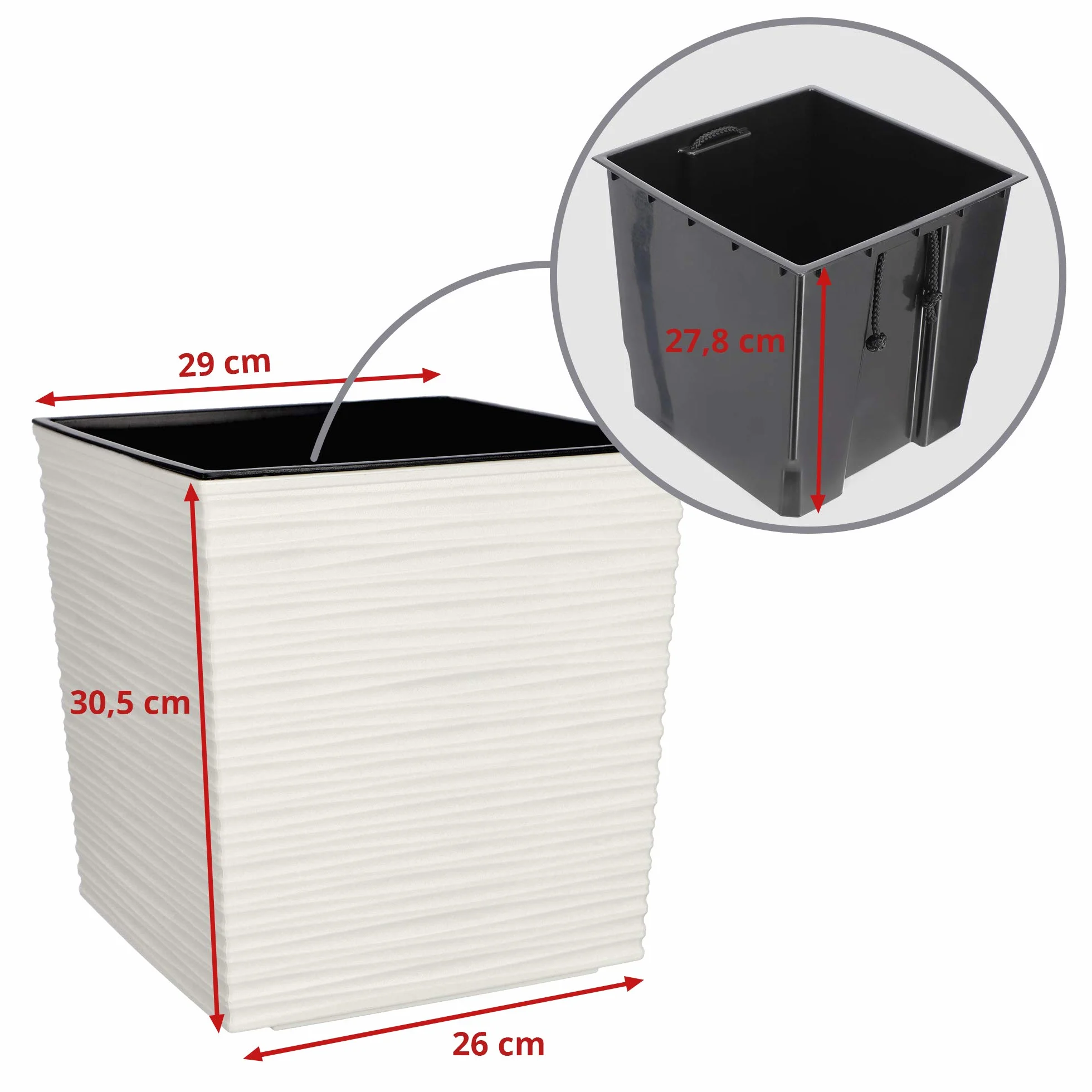 KADAX Jardinière Carrée 30.5 cm Crème Pot de Fleurs Plastique Intérieur Extérieur