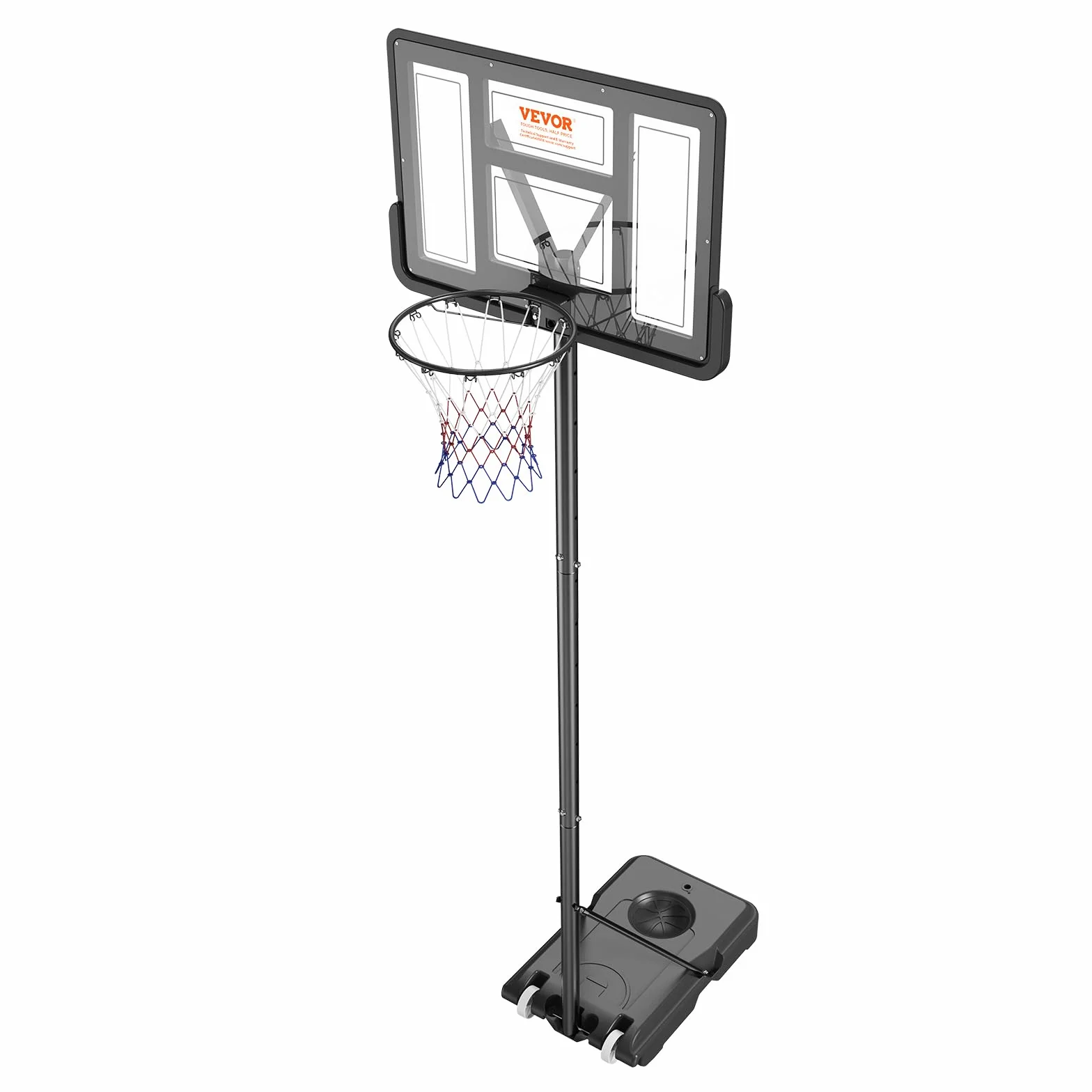 VEVOR Panier de Basket Extérieur Intérieur Portable Réglable en Hauteur 122-305 cm Panneau de Basket 112 cm sur Pied à roulettes avec Base de Lestage pour Adultes Enfants Entraînement de Basket-Ball