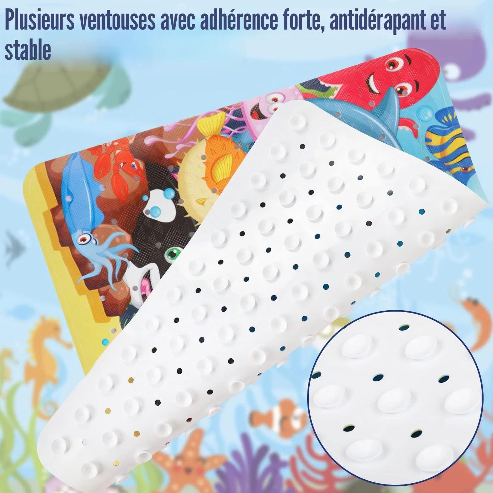 Tapis de Douche Antidérapant 53x53cm PVC pour Bébé, Lavable en Machine