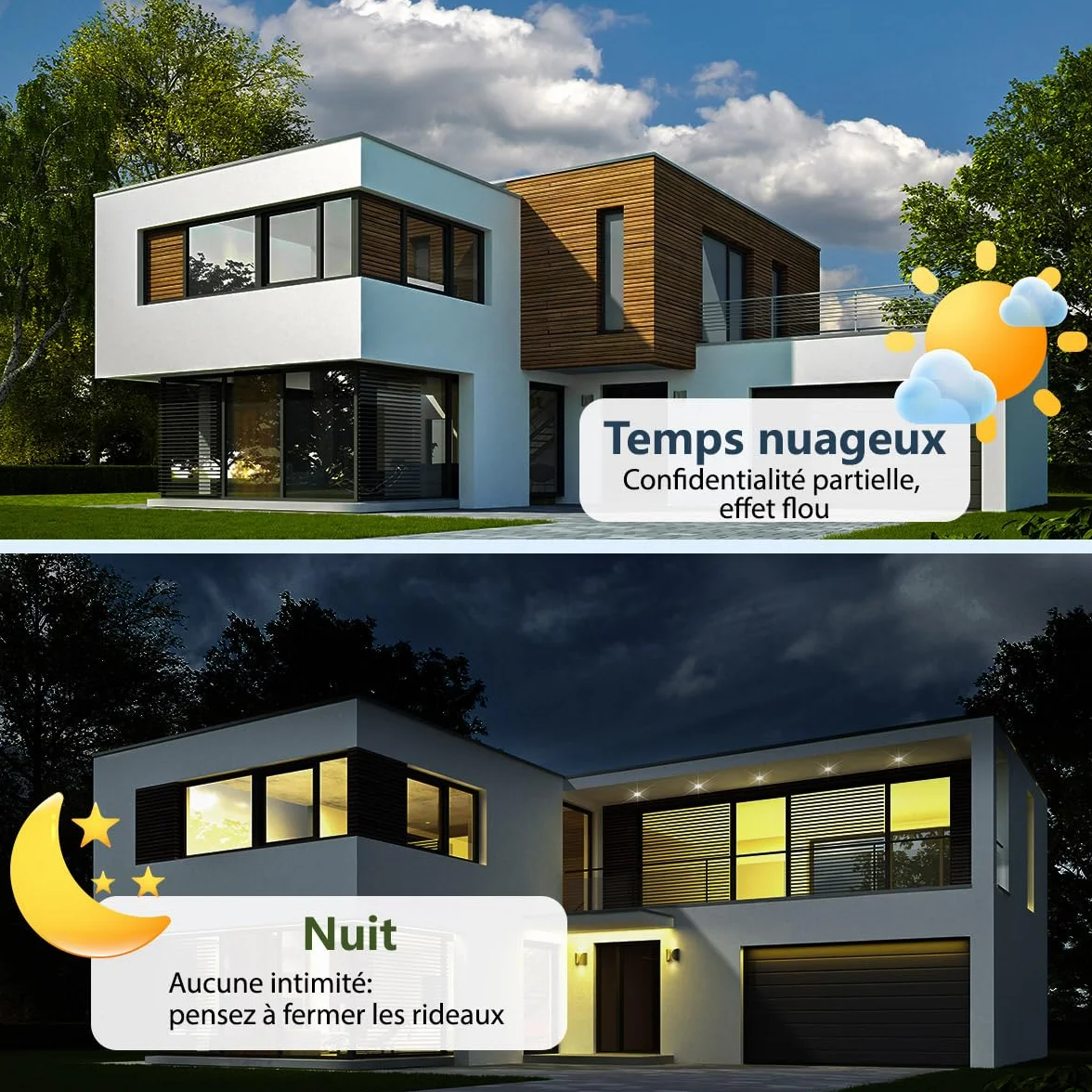 Film Fenetre Anti Regard Anti Chaleur Effet Miroir Anti UV Kit Pose Protection Vie Privée Soleil Maison Bureau Balcon Magasin 44.5x120cm 2 Rouleaux