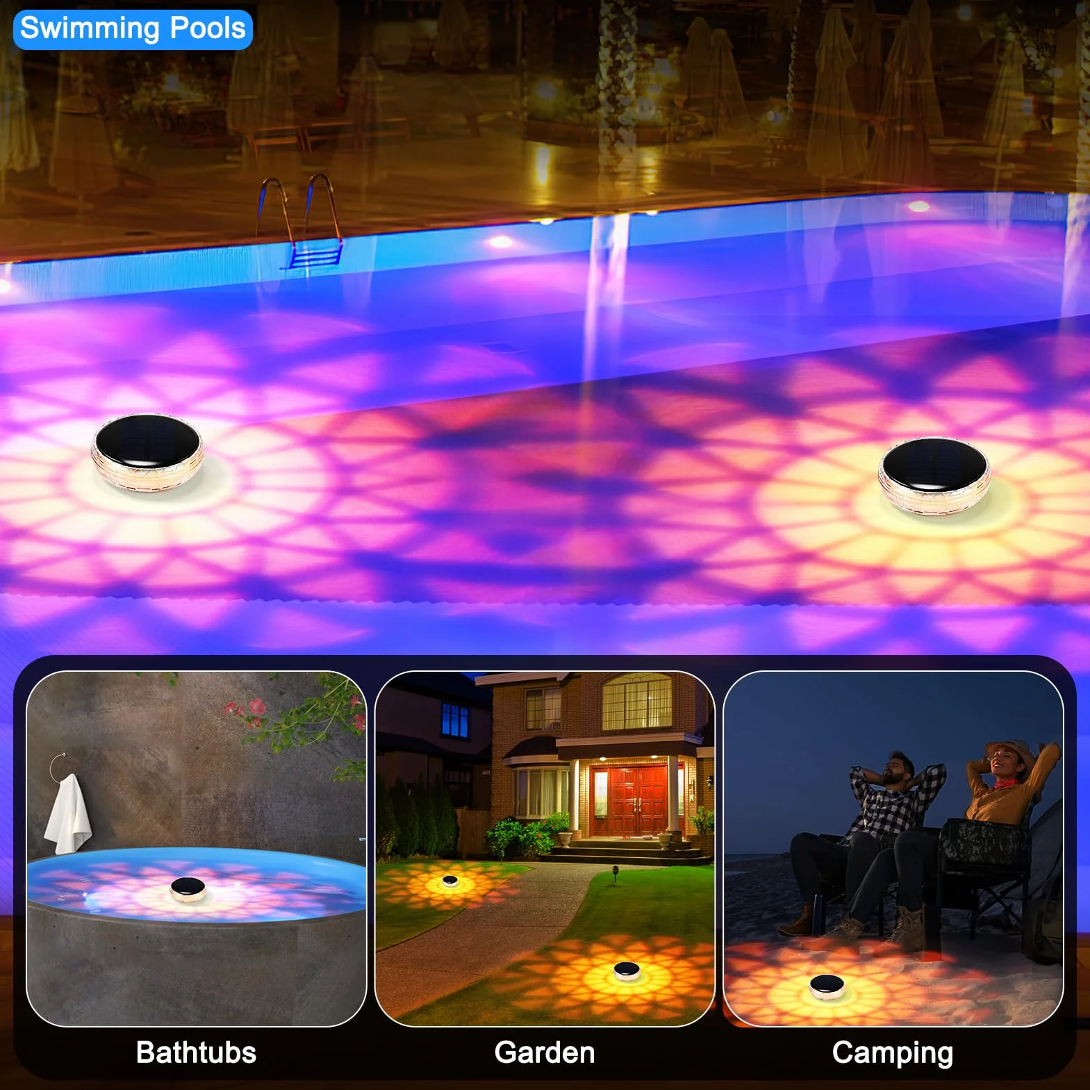 Lumière Piscine Flottante Solaire 2 Pièce Lampe Solaire Flottante avec Télécommande 9 Couleurs RGB 3 Modes Minuterie