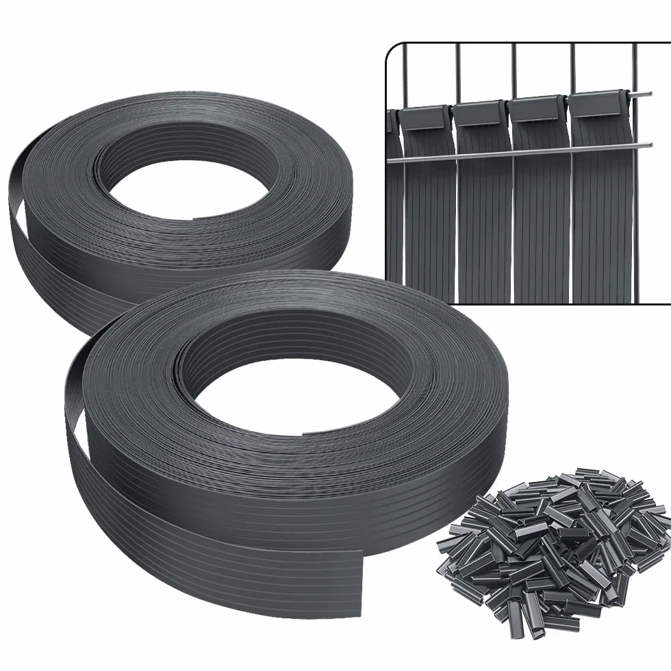 Kit de lamelles occultantes PVC 150m x 4.7cm 300 clips gris pour clôtures rigides