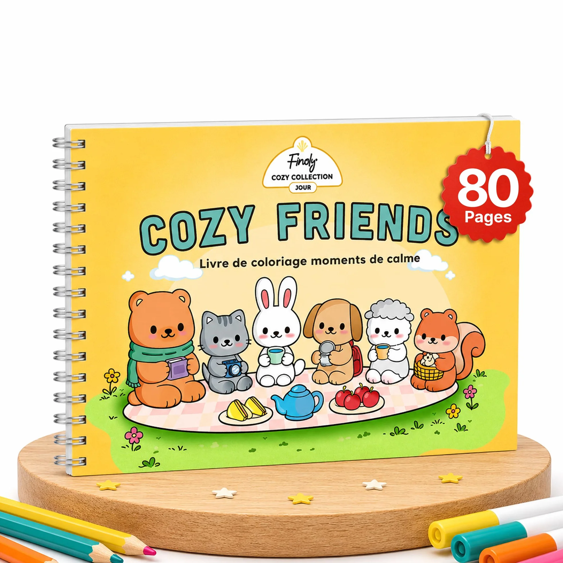 Finoly Livre de Coloriage Adulte A5 80 Dessins Cozy Anti-Stress