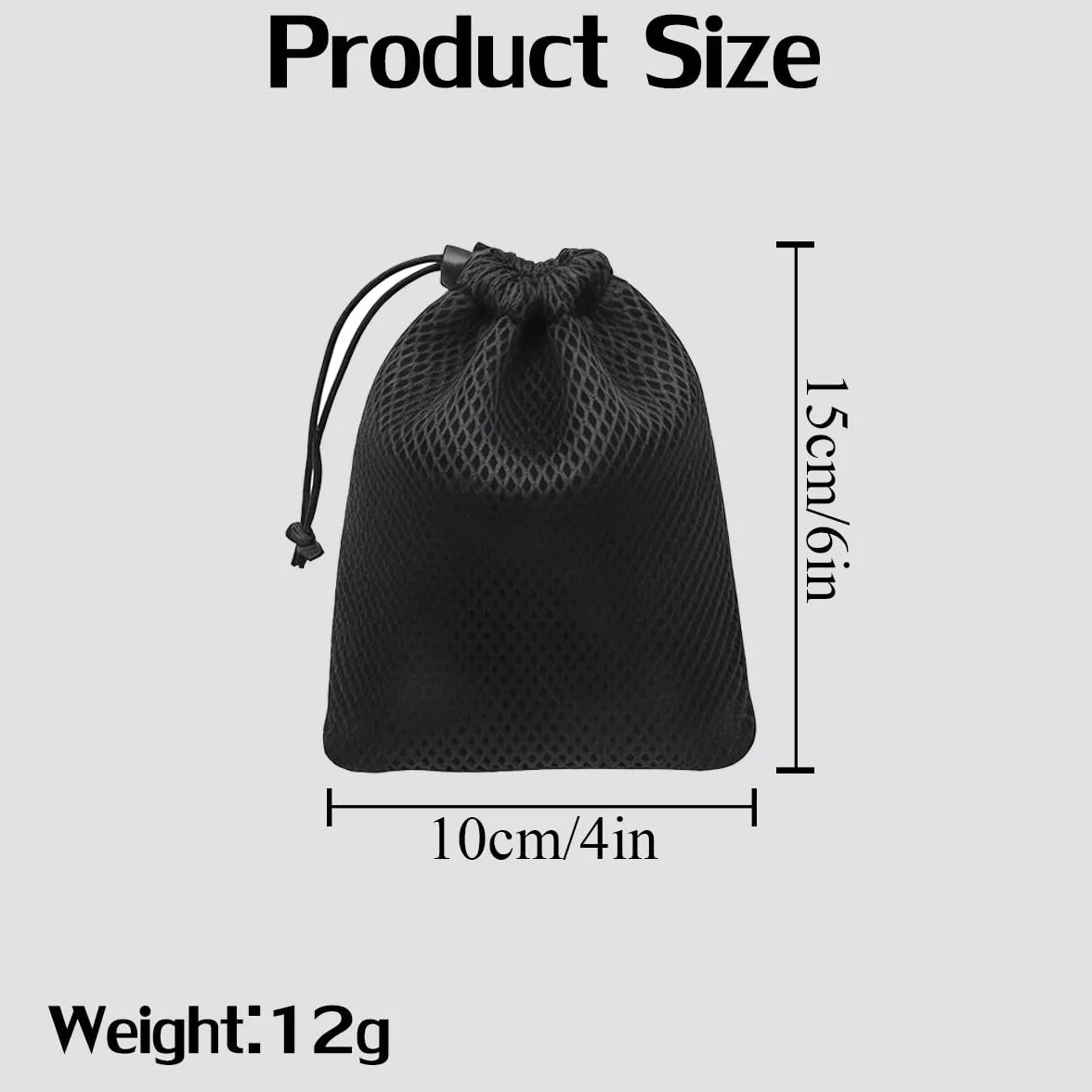 Lot de 6 petits sacs de rangement en maille de nylon noir avec cordon de serrage pour mini affaires, téléphone portable, MP3, cosmétiques - 10 x 15 cm