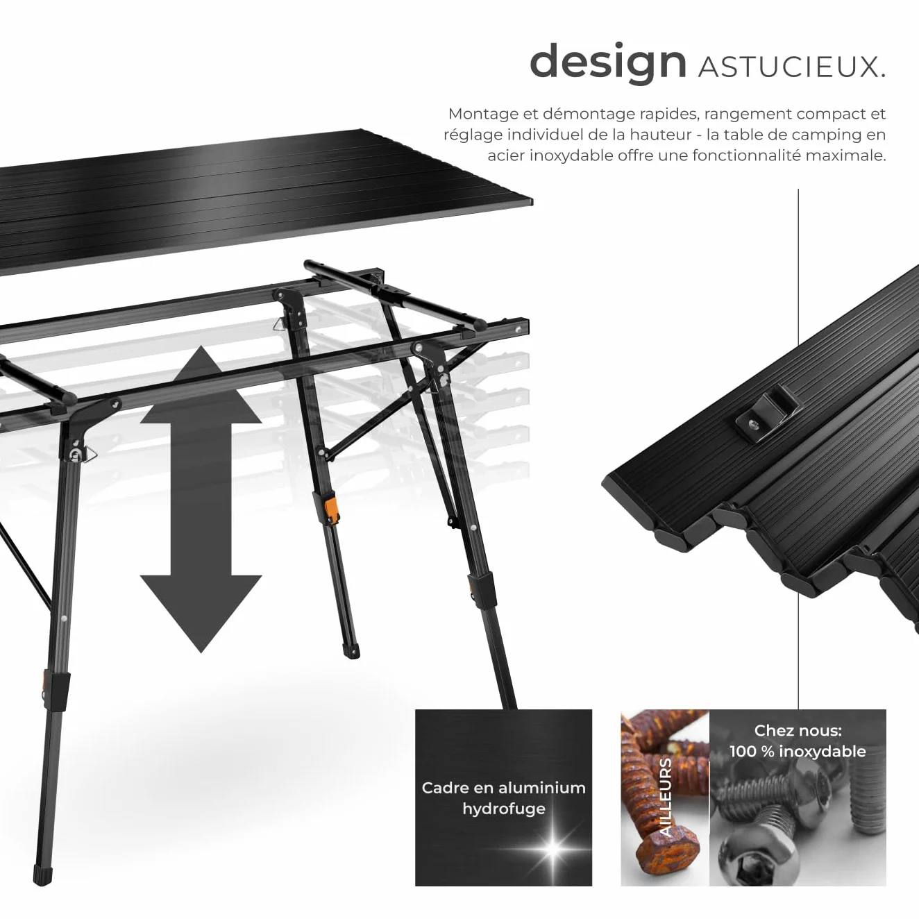 Tectake Table Pliante de Pique Nique et Camping en Aluminium Réglable en Hauteur avec Sac de Transport