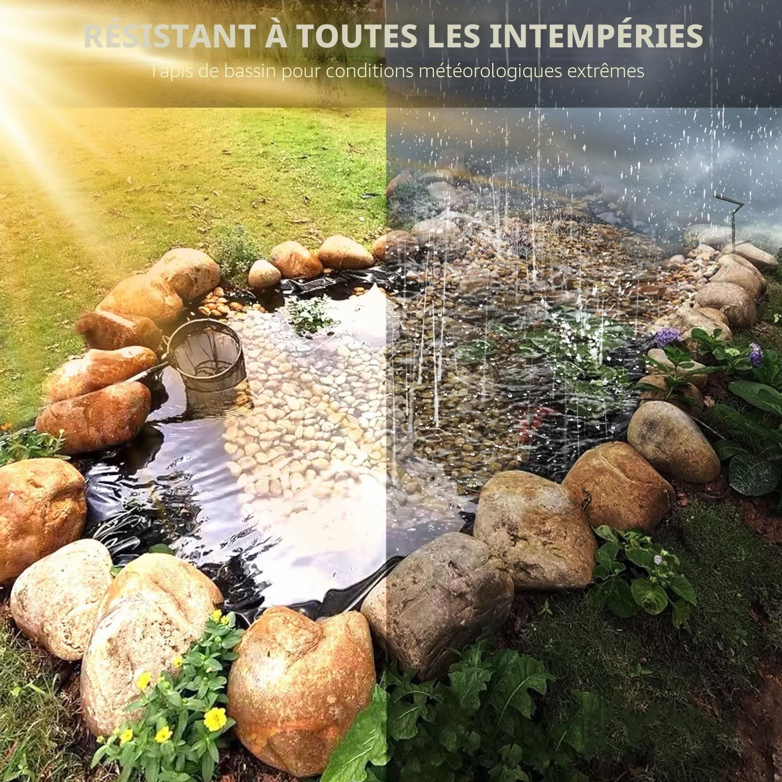 Bâche Bassin Extérieur 3x4m 0.2mm Epaisseur Liner Jardin pour Bassins d'Agrément Poisson Cascade