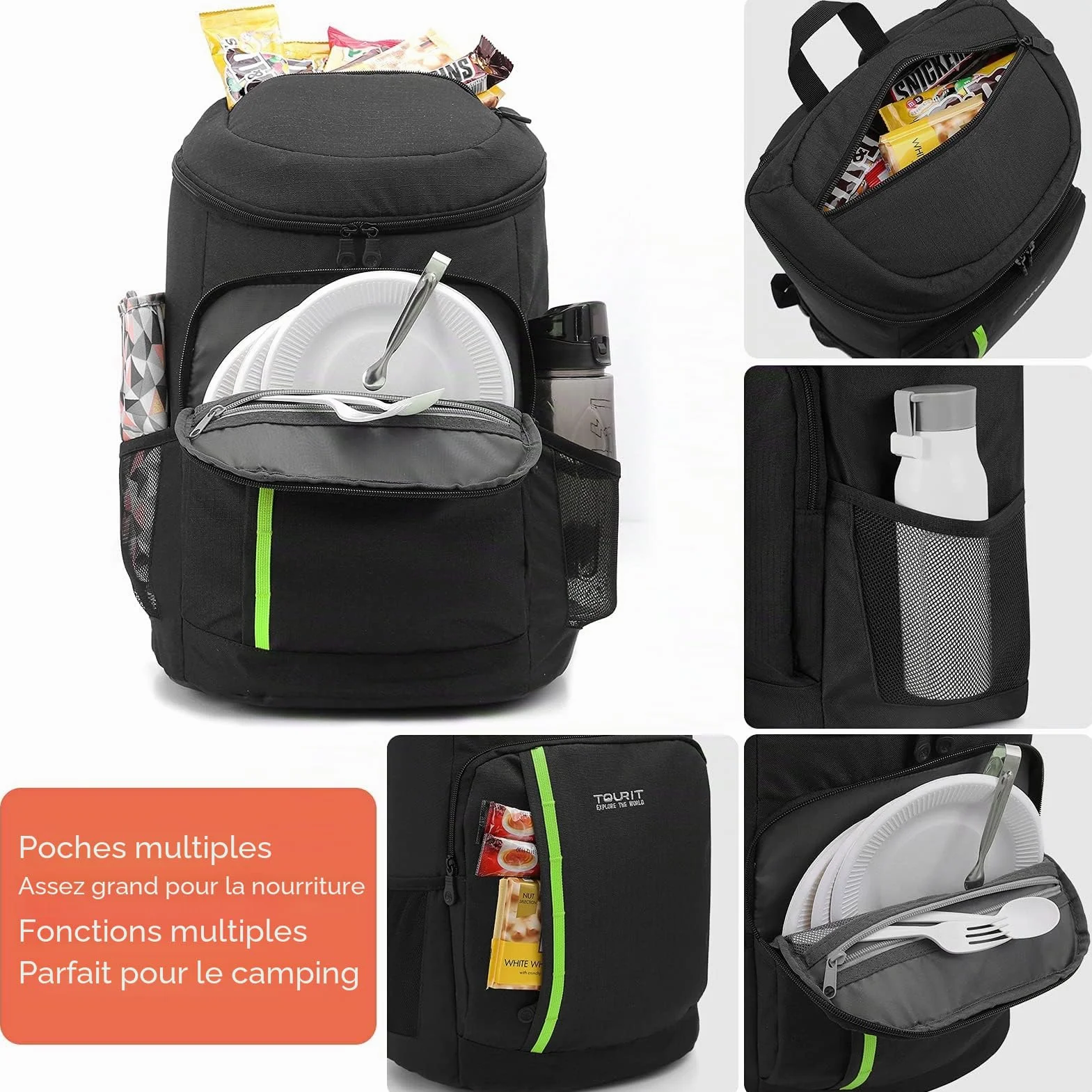 TOURIT Sac à Dos Isotherme isolé 30 canettes Sac à Dos léger avec Sac Isotherme pour Hommes, Femmes pour déjeuner, Pique-Nique, randonnée, Plage, Parc ou Excursions d'une journée