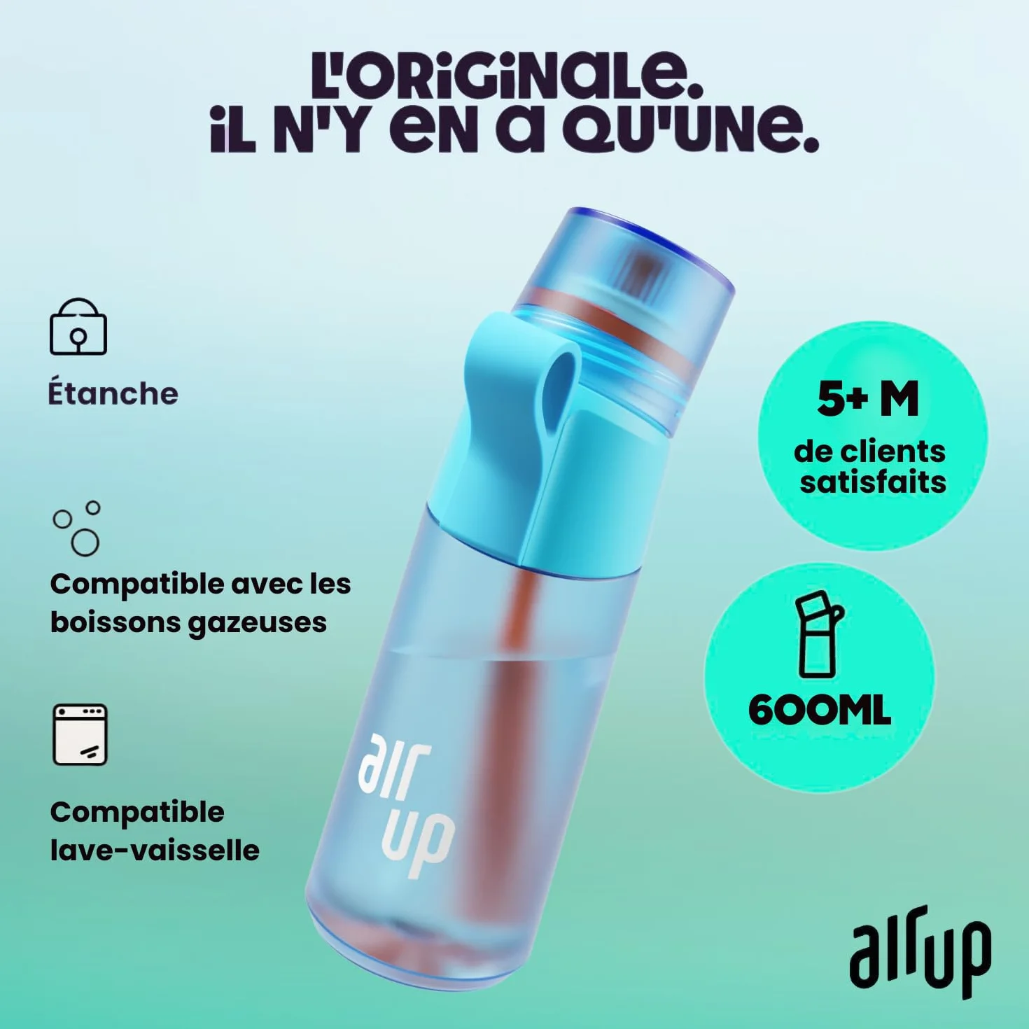 air up Gourde Twist Pro Blue Pulse (Bleu) – Pack de démarrage avec 5 capsules de goût | Bouteille 600 ml sans sucre, passe au lave-vaisselle, sans BPA