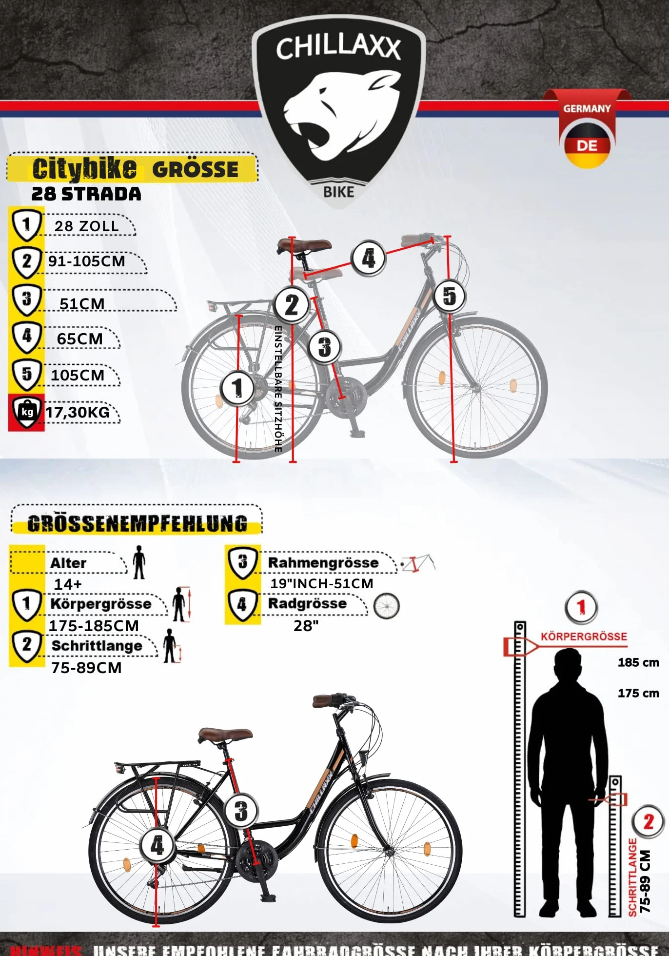 Chillaxx Bike Strada Premium Vélo de Ville 26" 28" 21 Vitesses