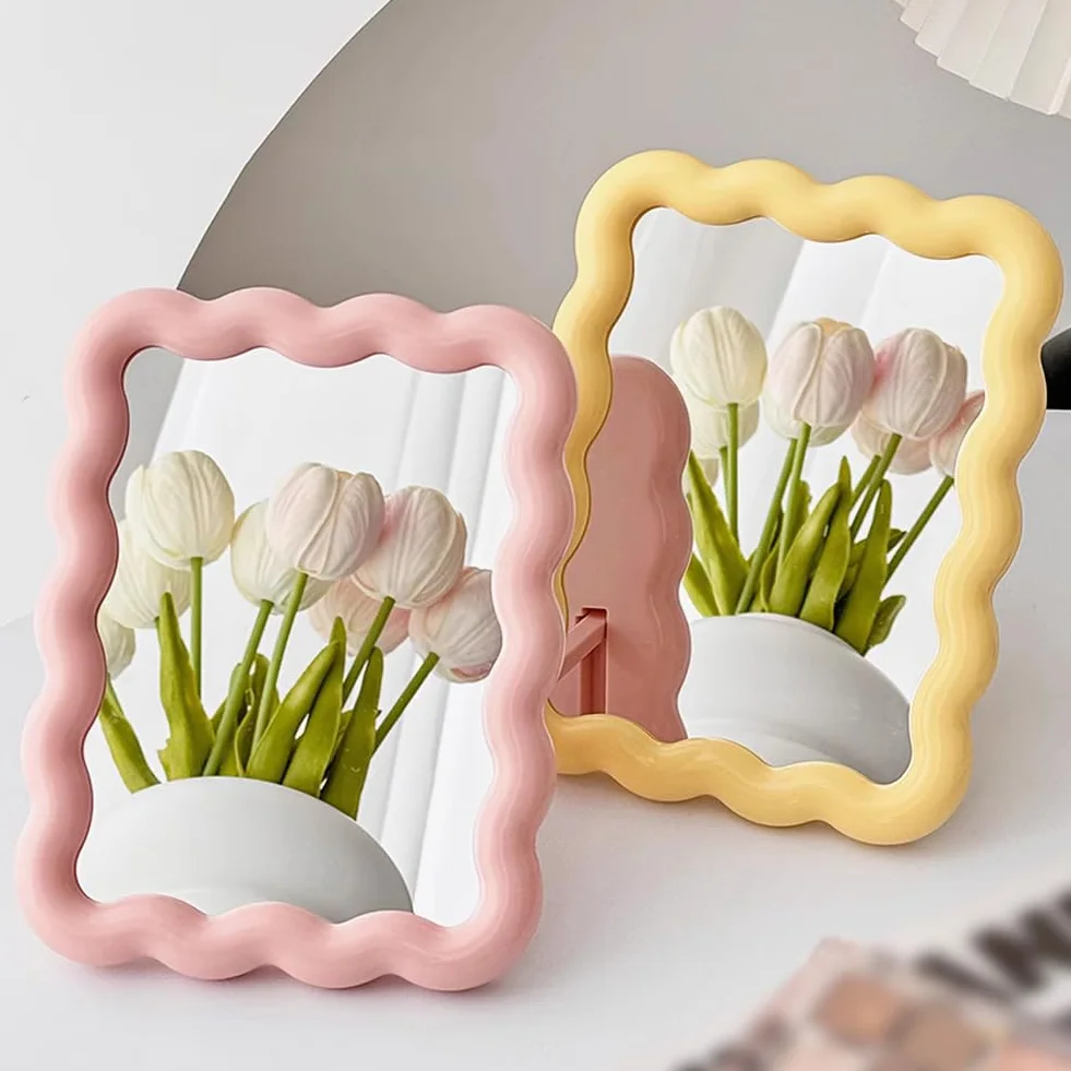 Miroir de Maquillage de Table Wave Pliable - Miroir de Bureau Esthétique Portable
