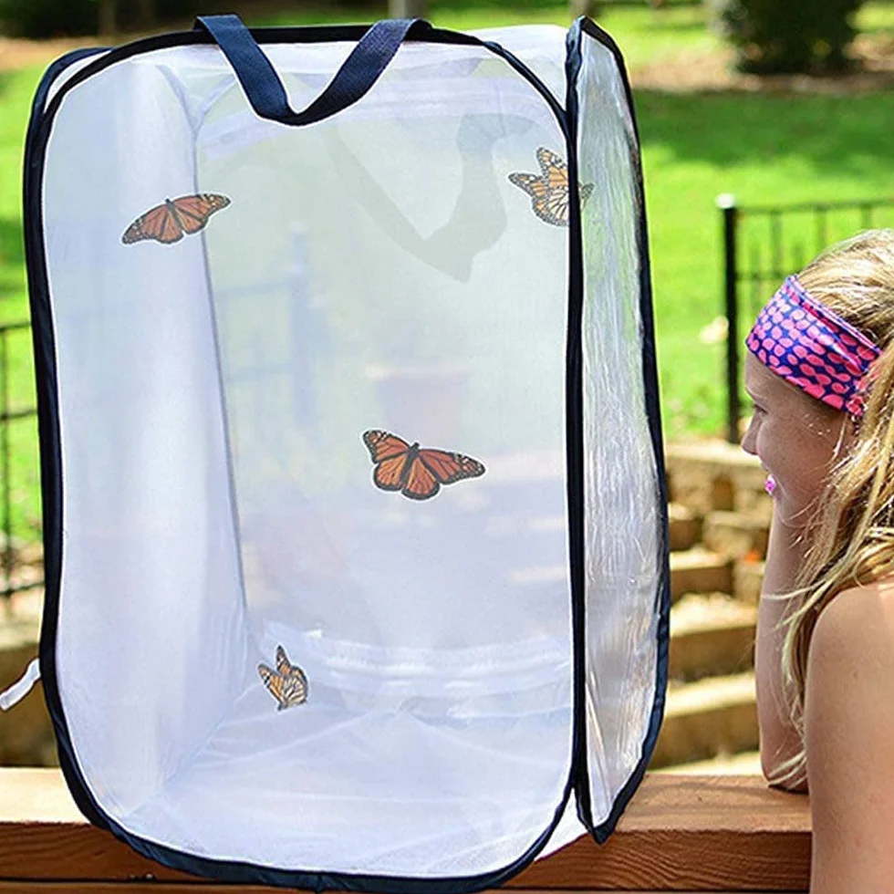 Cage d'habitat pour Insectes et Papillons, Pliable, Portable, 40x40x60cm, Blanc-Noir