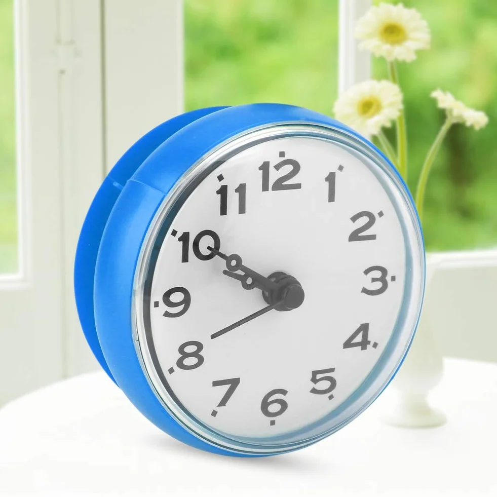 Tbest Horloge Murale étanche Ventouse Ronde Bleu Salle de Bain