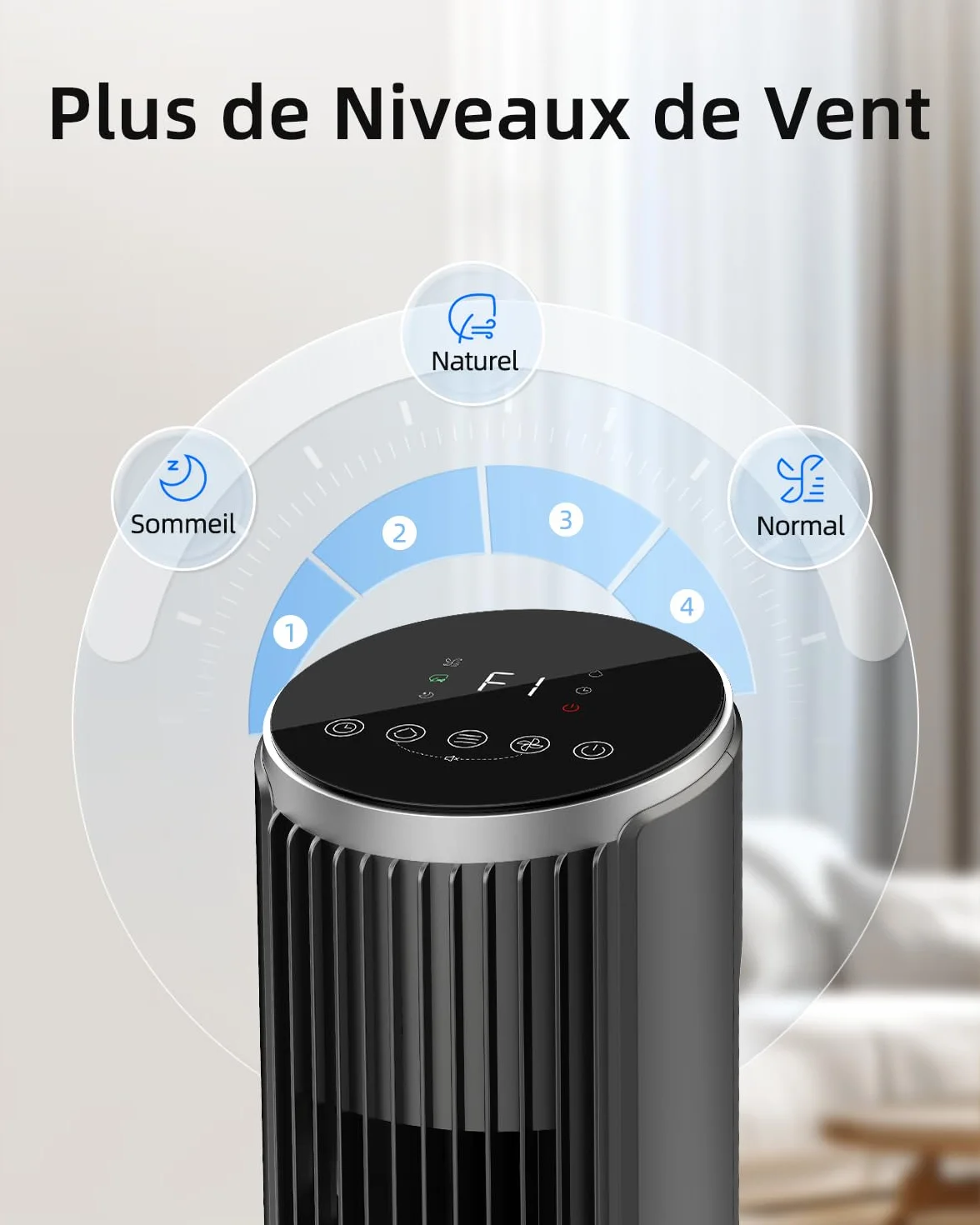 Ateroll Ventilateur Colonne Silencieux 91cm Oscillant 90° Télécommande 4 Vitesses 3 Modes Minuterie 12H Écran LED