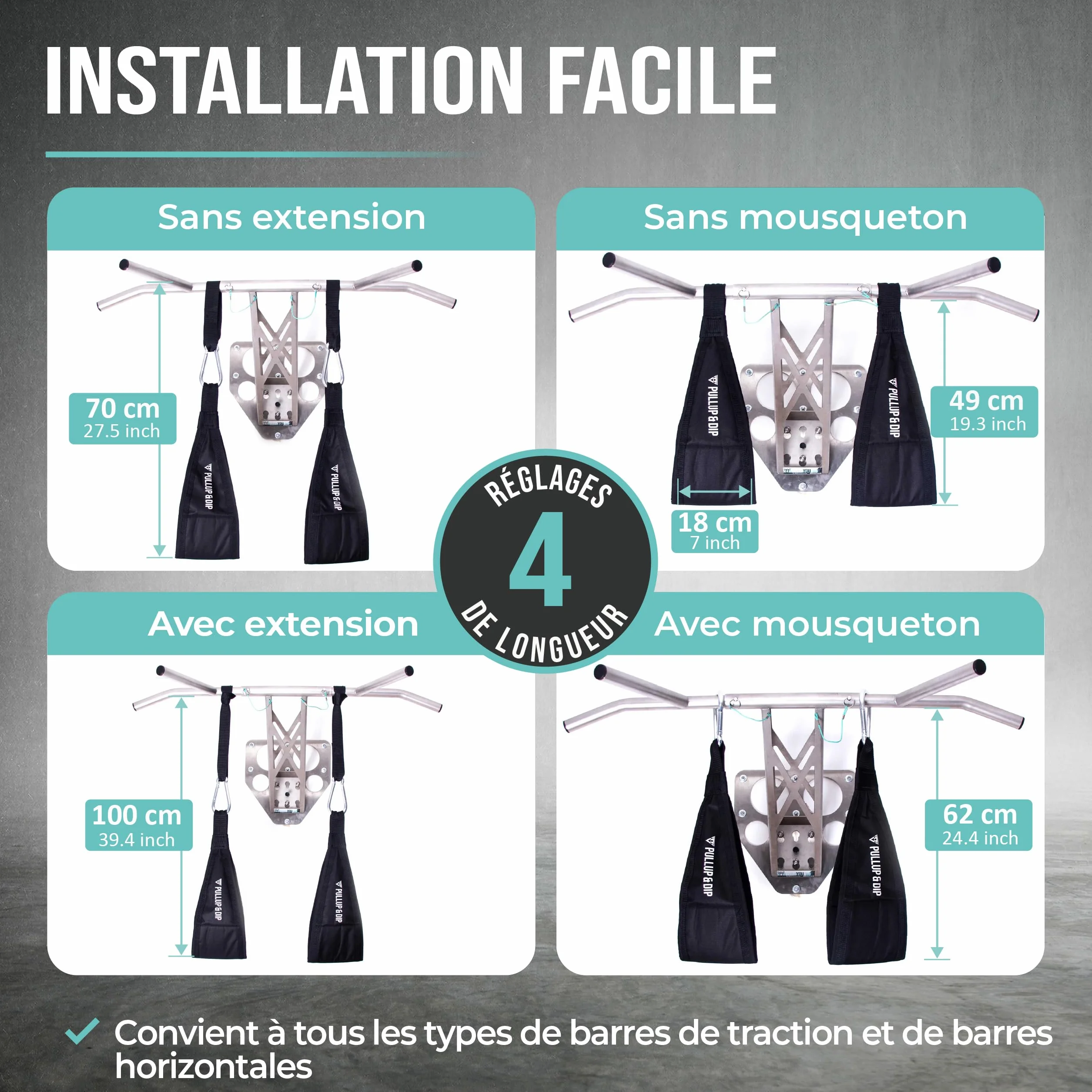 PULLUP & DIP Sangles Abdominaux, Sangles Abdominales pour Entraînement Abdominal, Sling Musculation pour Barre de Traction, Set de Deux Ab Straps avec Rembourrage Doux pour Fitness et Calisthenics