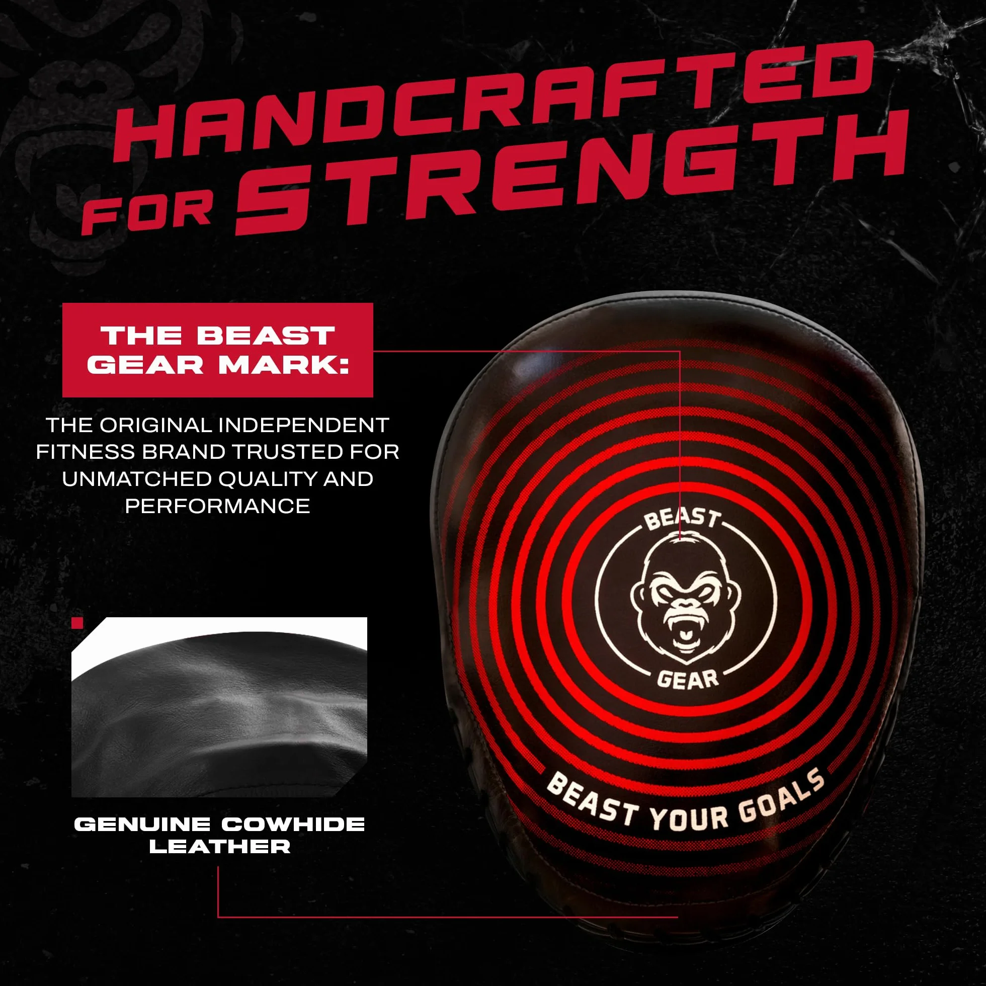 Beast Gear Mitts – Cuir Véritable Cible Focus – Design Incurvé avec Support de Poignet et Sangle Régler pour Crochet & Jab, MMA, Kickboxing & Muay Thai