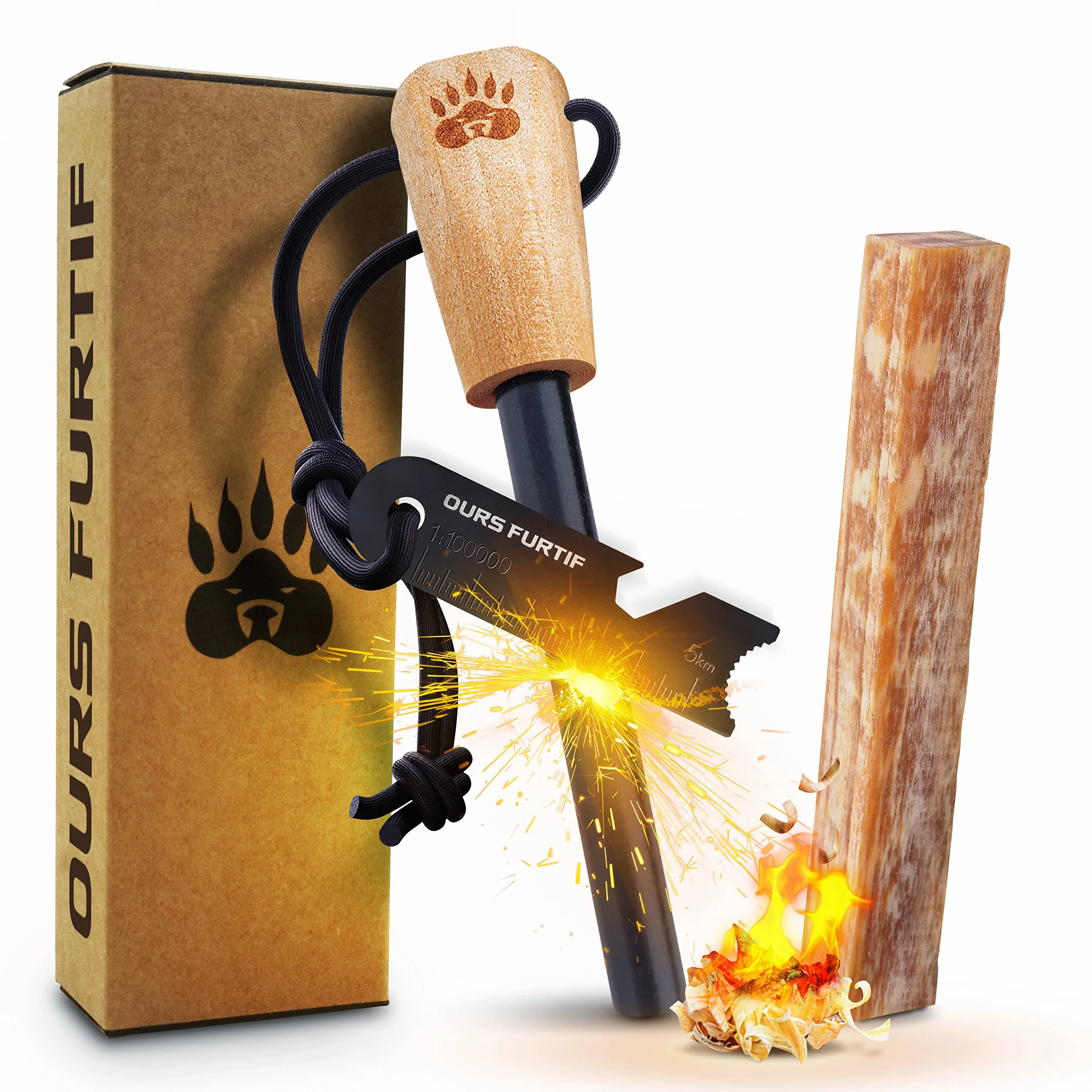 Kit Firesteel XL 10mm - Pierre à Feu de Survie - Barre Magnésium 15 000 utilisations - Allume Feu Naturel