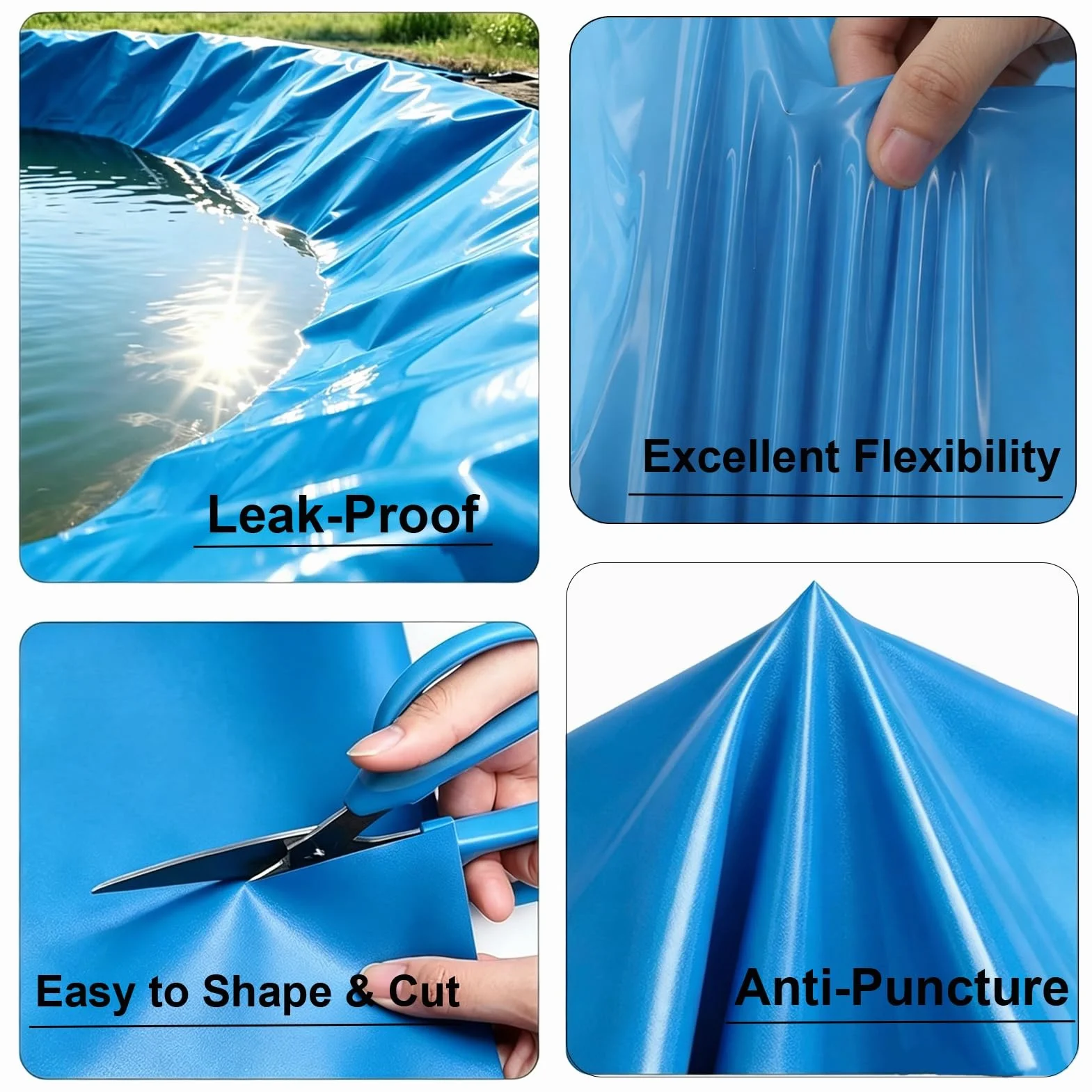 Grand Revêtement D'étang en PEHD Bleu 10x13 Pieds, Membrane Anti-Fuite pour Piscine et Jardins Aquatiques (6x8m)