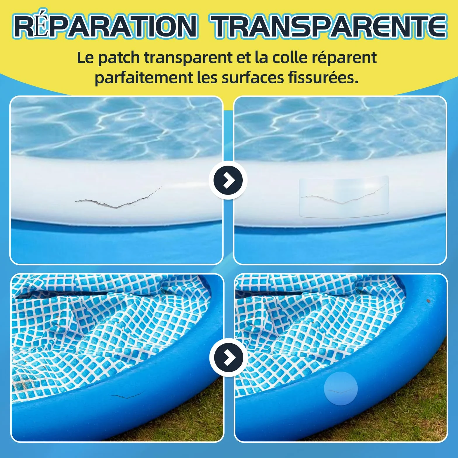Kit de Réparation Piscine, Rustine Transparente, Colle PVC 60 ML