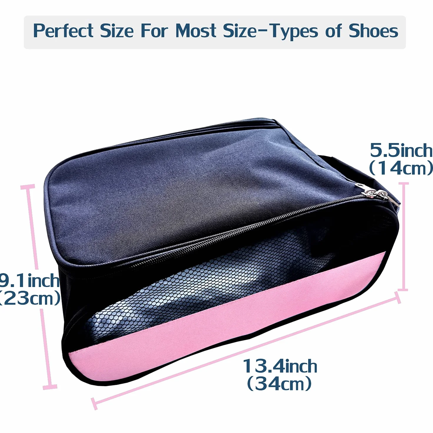 Sac à chaussures de golf homme/femme avec ventilation, sac de transport zippé rose clair