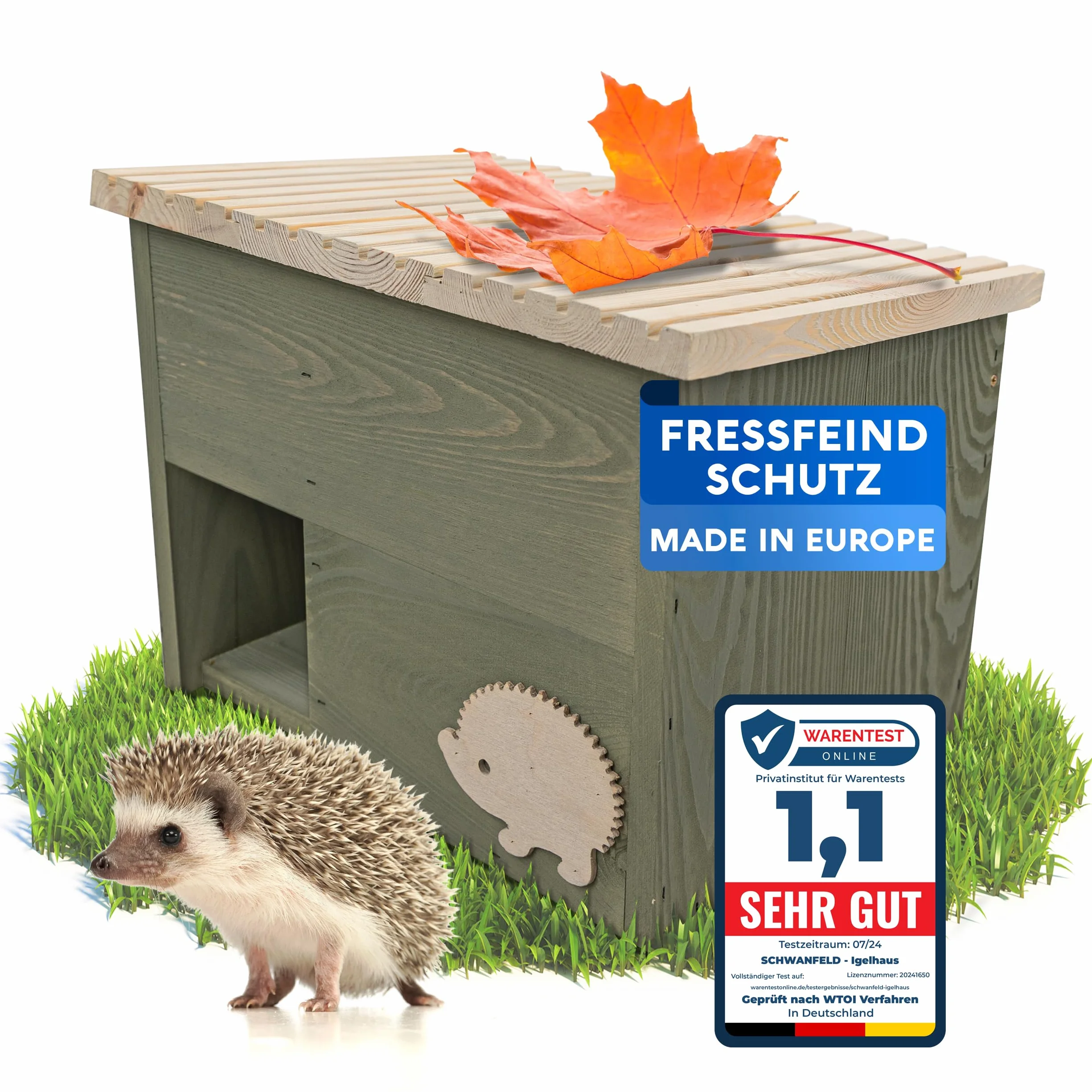 SCHWANFELD® Niche pour hérisson résistante à l'hiver avec fond et entrée labyrinthe