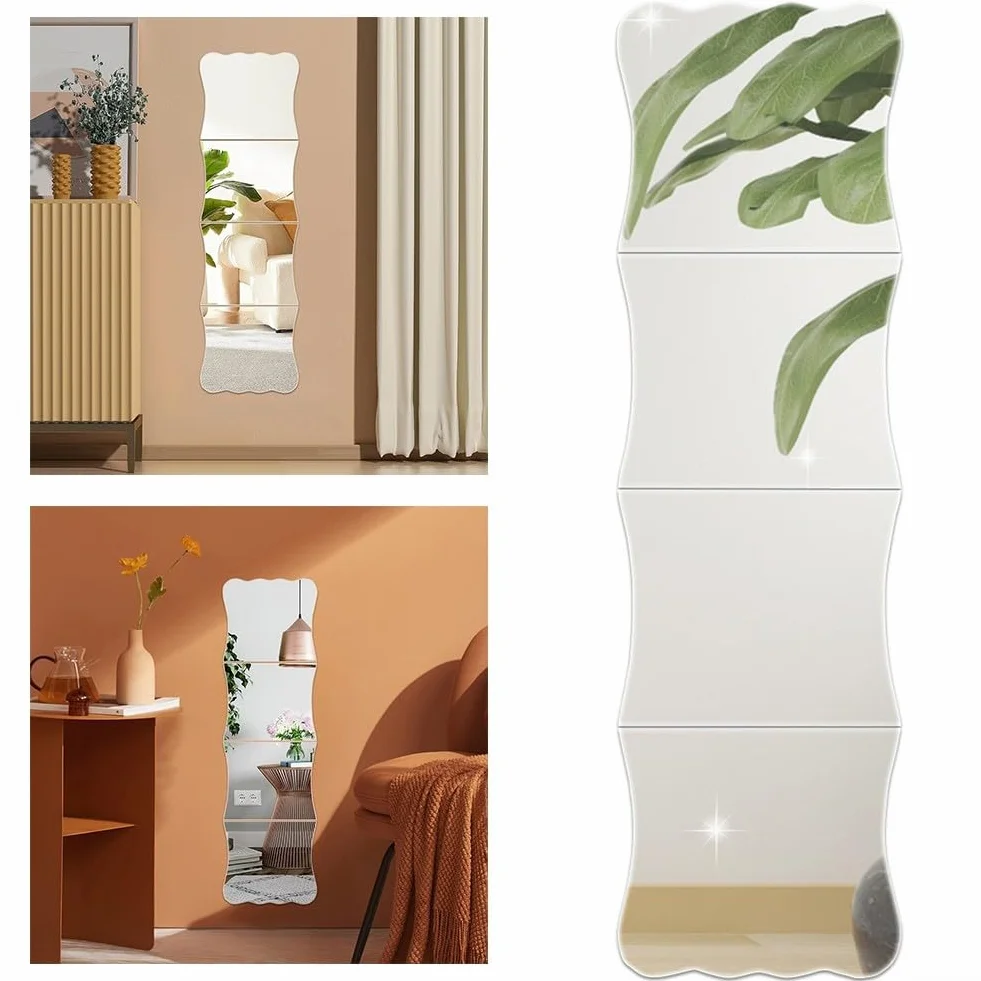 Lot de 4 miroirs décoratifs en acrylique pour esthétique murale personnalisable