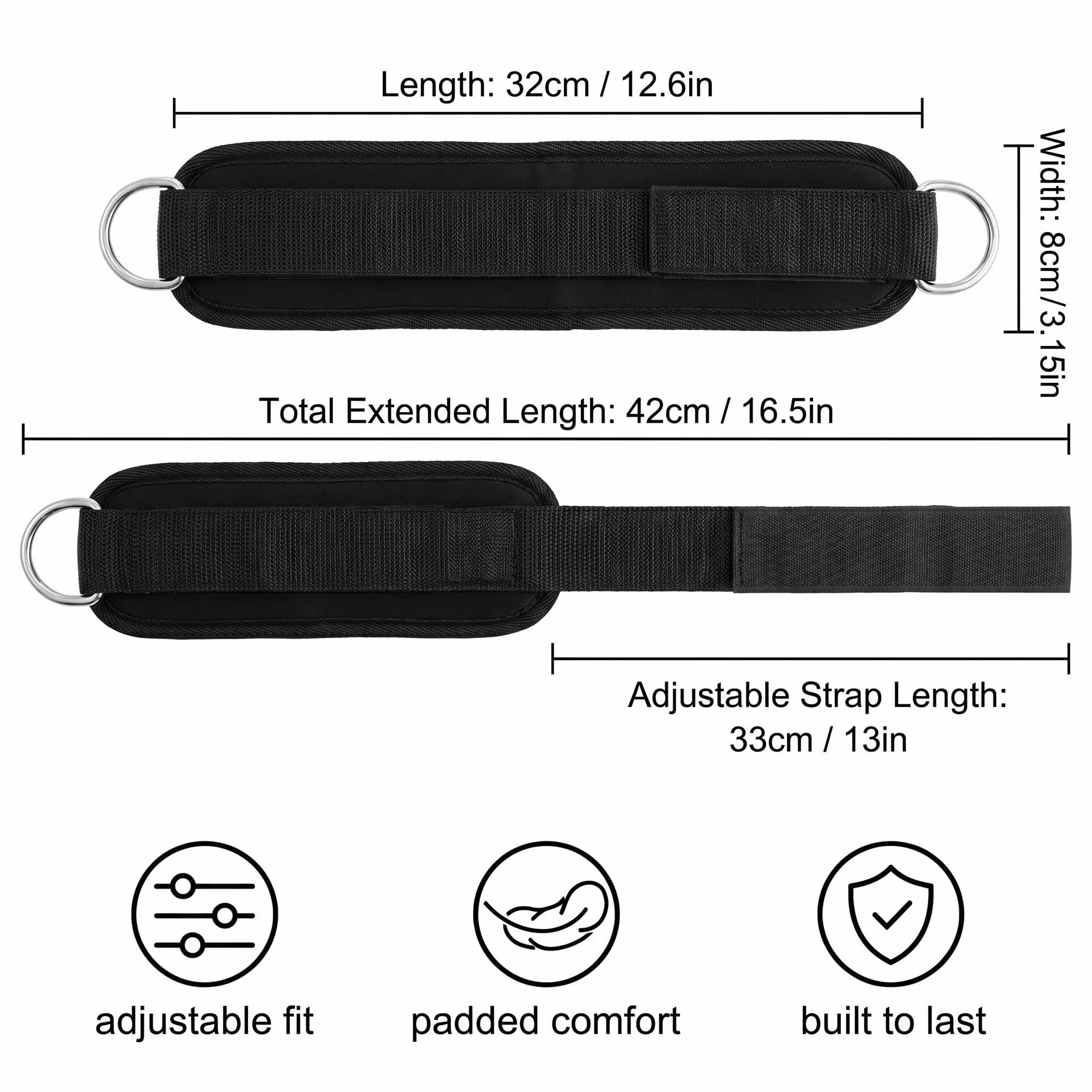 Sangles de Cheville Musculation Double Anneau en D, Ankle Straps Réglables pour Poulie