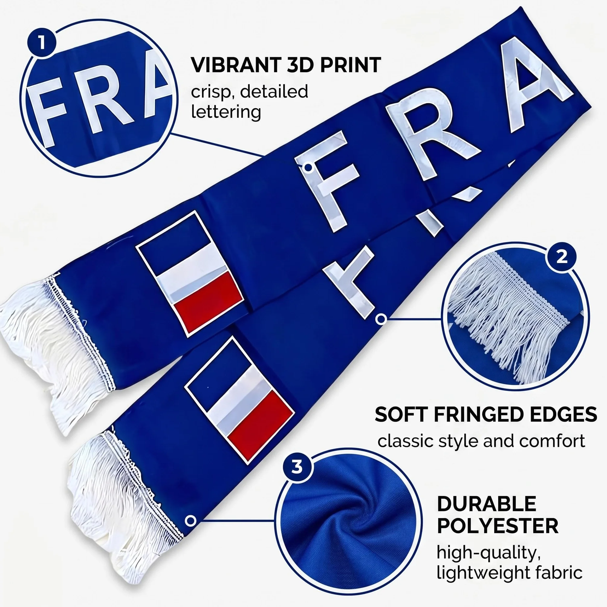 Echarpe France Bleu Blanc Rouge, Echarpe Supporter Stade Football, Accessoire Fan pour Coupe du Monde 2026,B